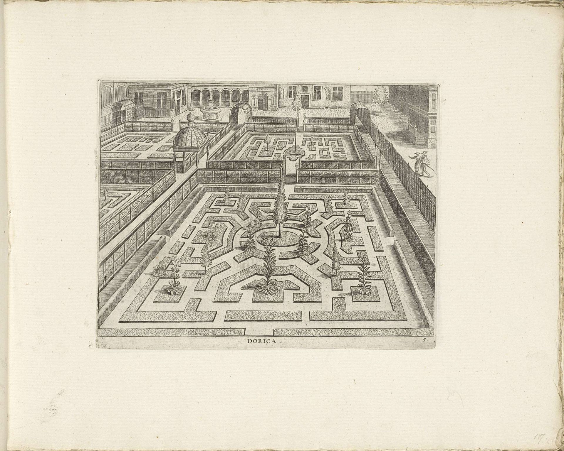 Tuin met centrale parterre en in de hoeken rechthoekige compartimenten met een plant by Anonymous