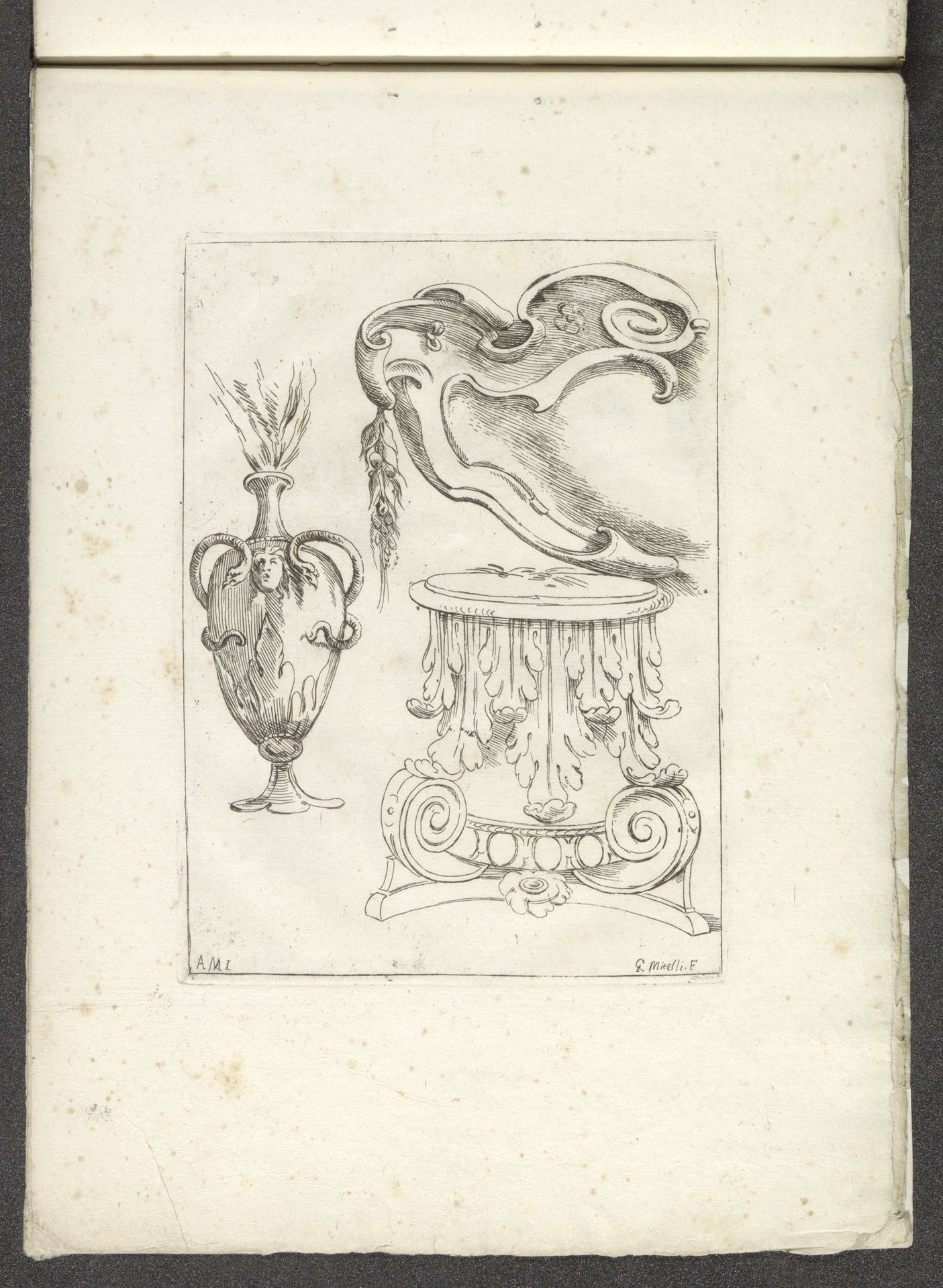 Vaas, cartouche en kapiteel by Giuseppe Maria Mitelli