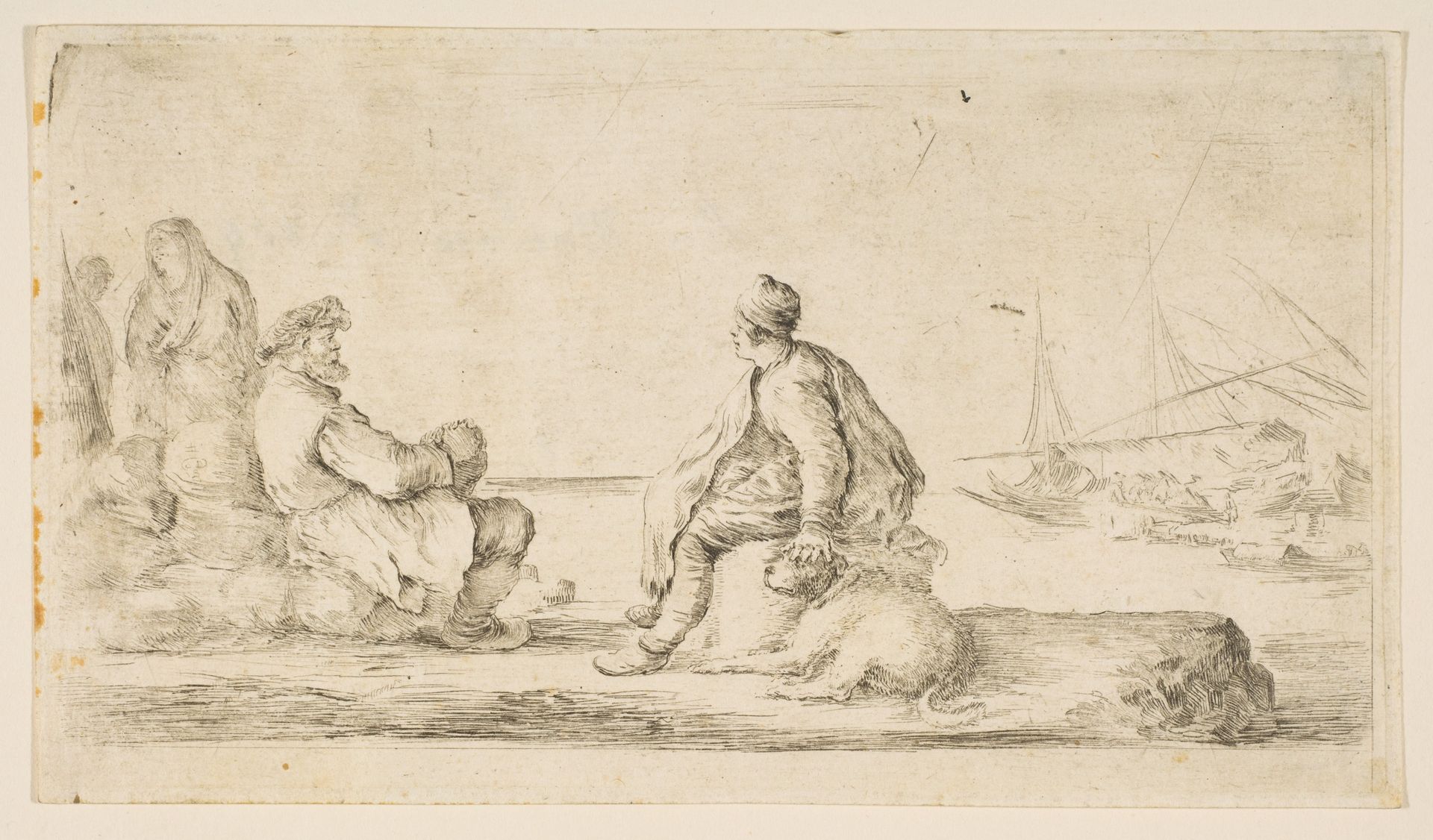 A young sailor and an old man sitting by the sea by Stefano della Bella