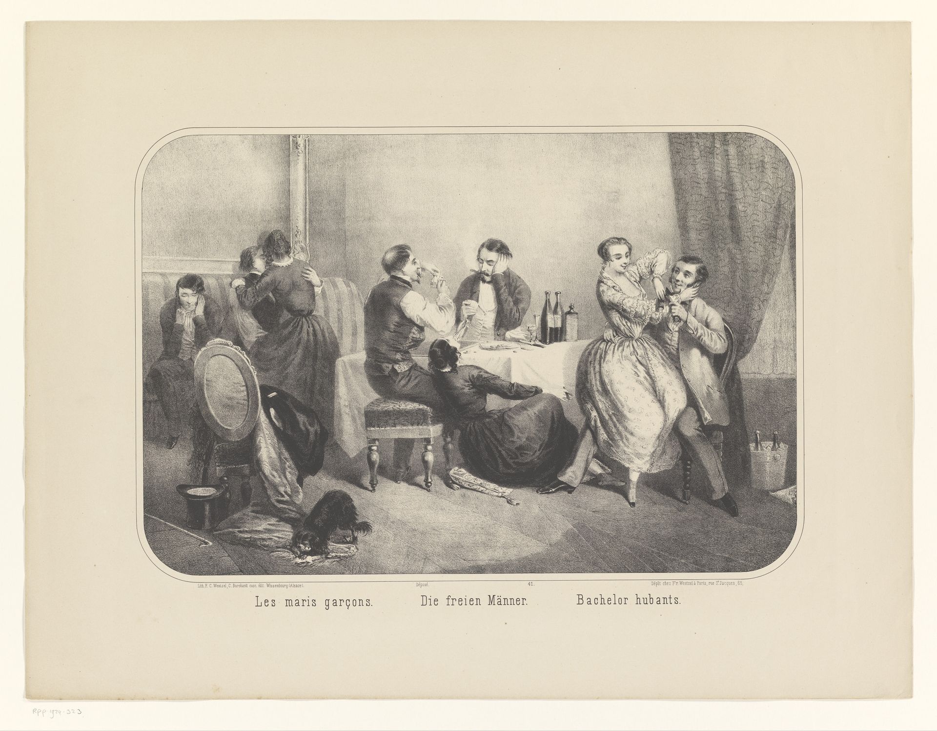 Groep mannen en vrouwen in een interieur by Frederic Charles Wentzel