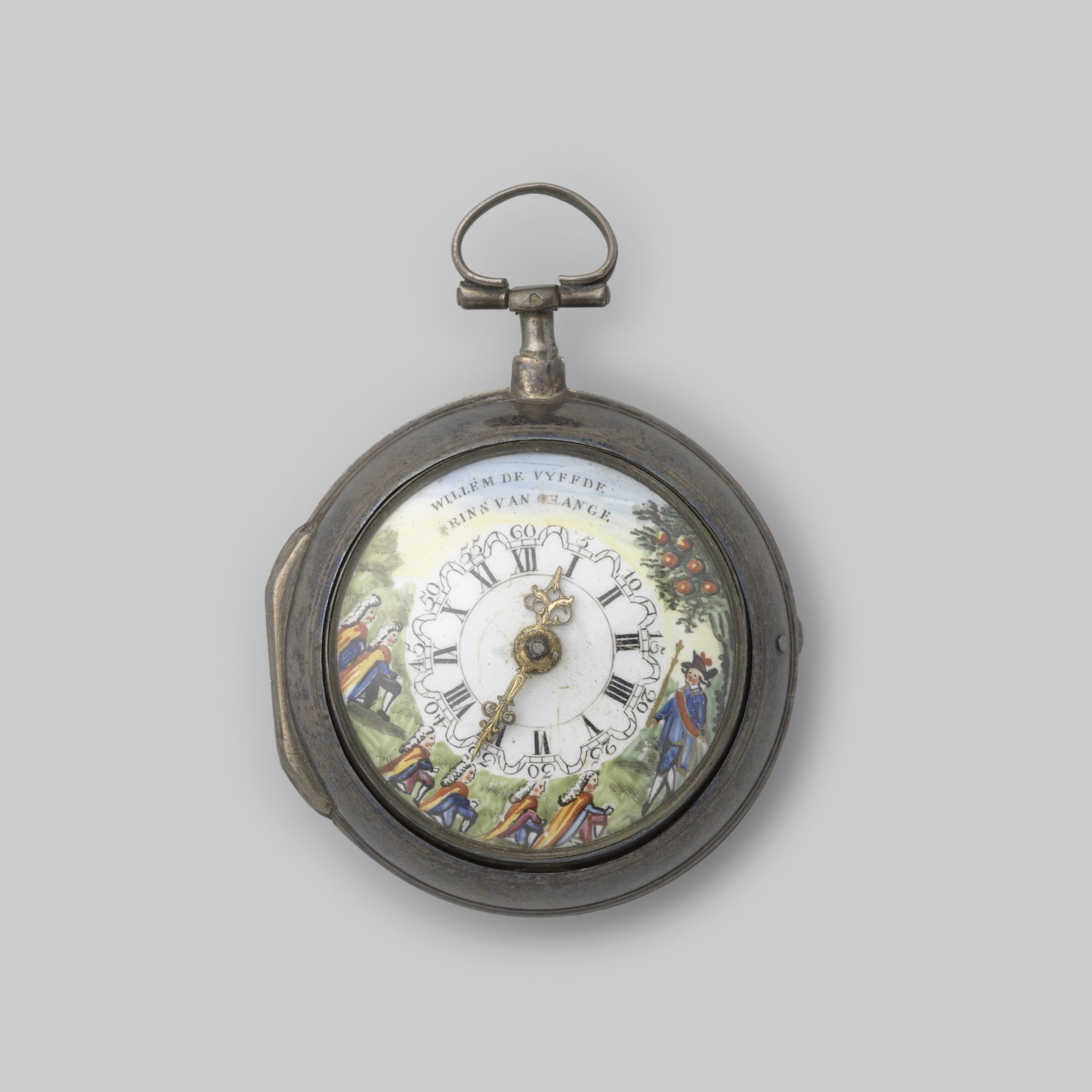 Herenhorloge van zilver met dubbele onversierde kast by J. Wilders