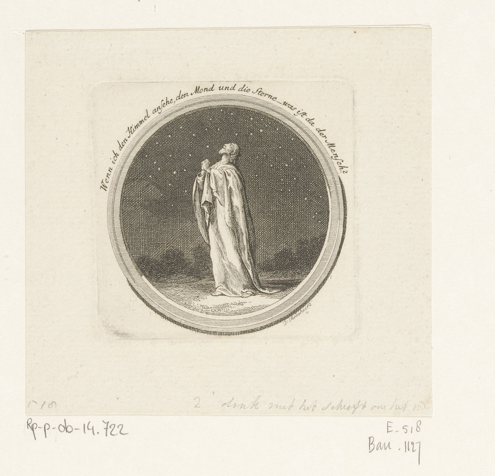 David bidt naar de nachtelijke hemel by Daniel Nikolaus Chodowiecki
