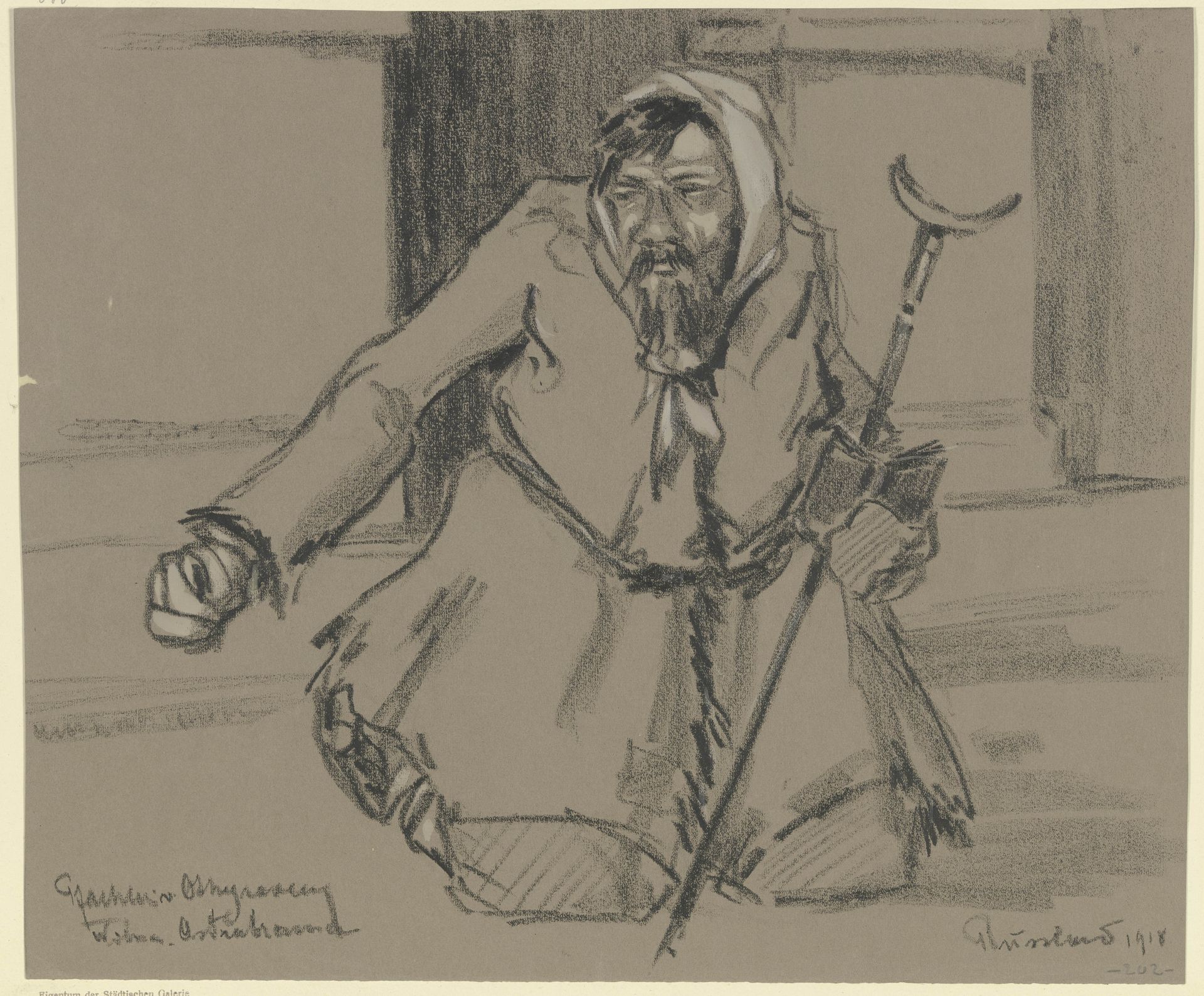 Beggar in front of the church by Reinhard Pfaehler von Othegraven