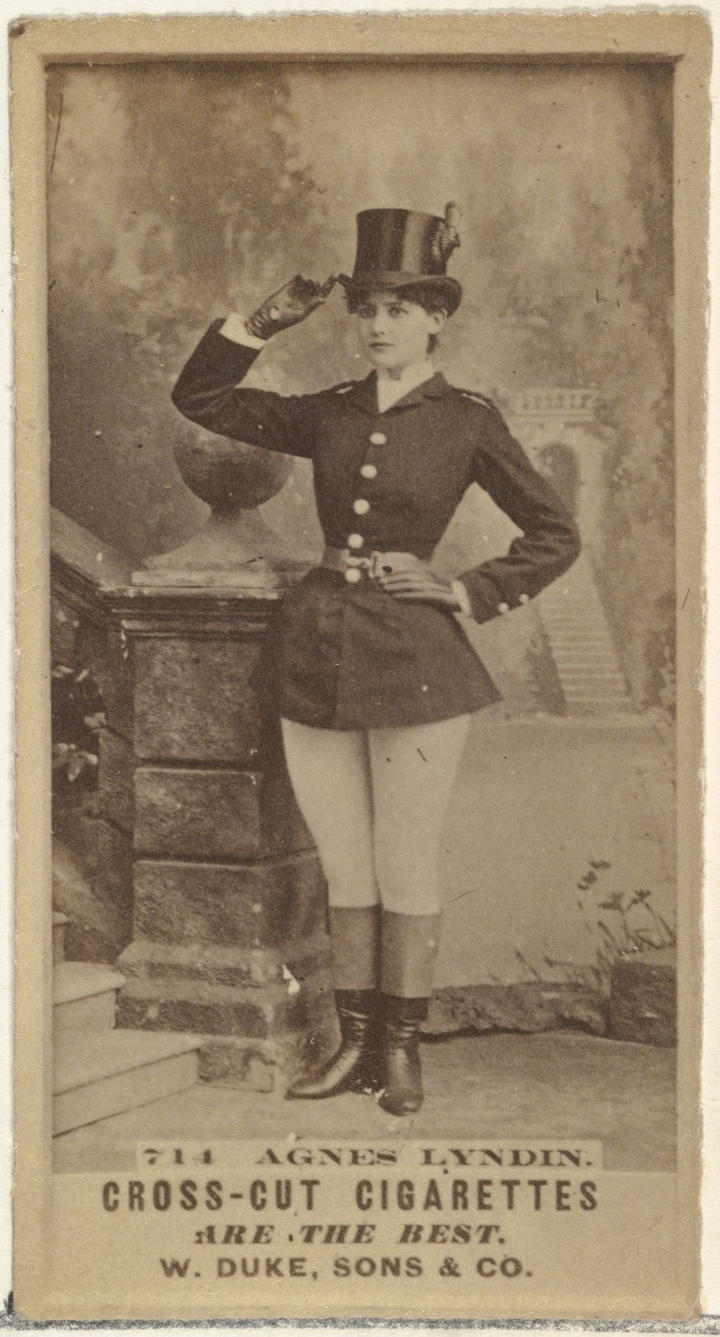 Card Number 714, Agnes Lyndin, from the Actors and Actresses series (N145-3) issued by Duke Sons & Co. to promote Cross Cut Cigarettes by W. Duke, Sons & Co.