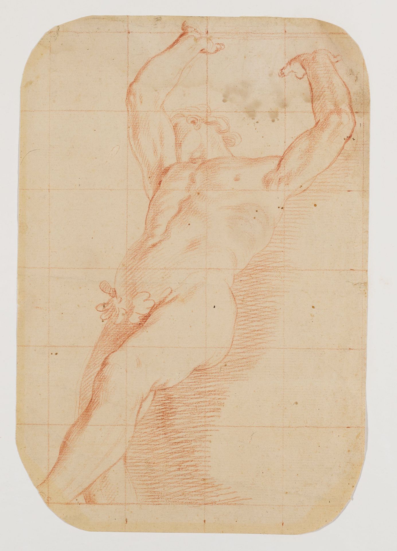 Nude Male Standing with Arms Raised by Giovanni Lanfranco