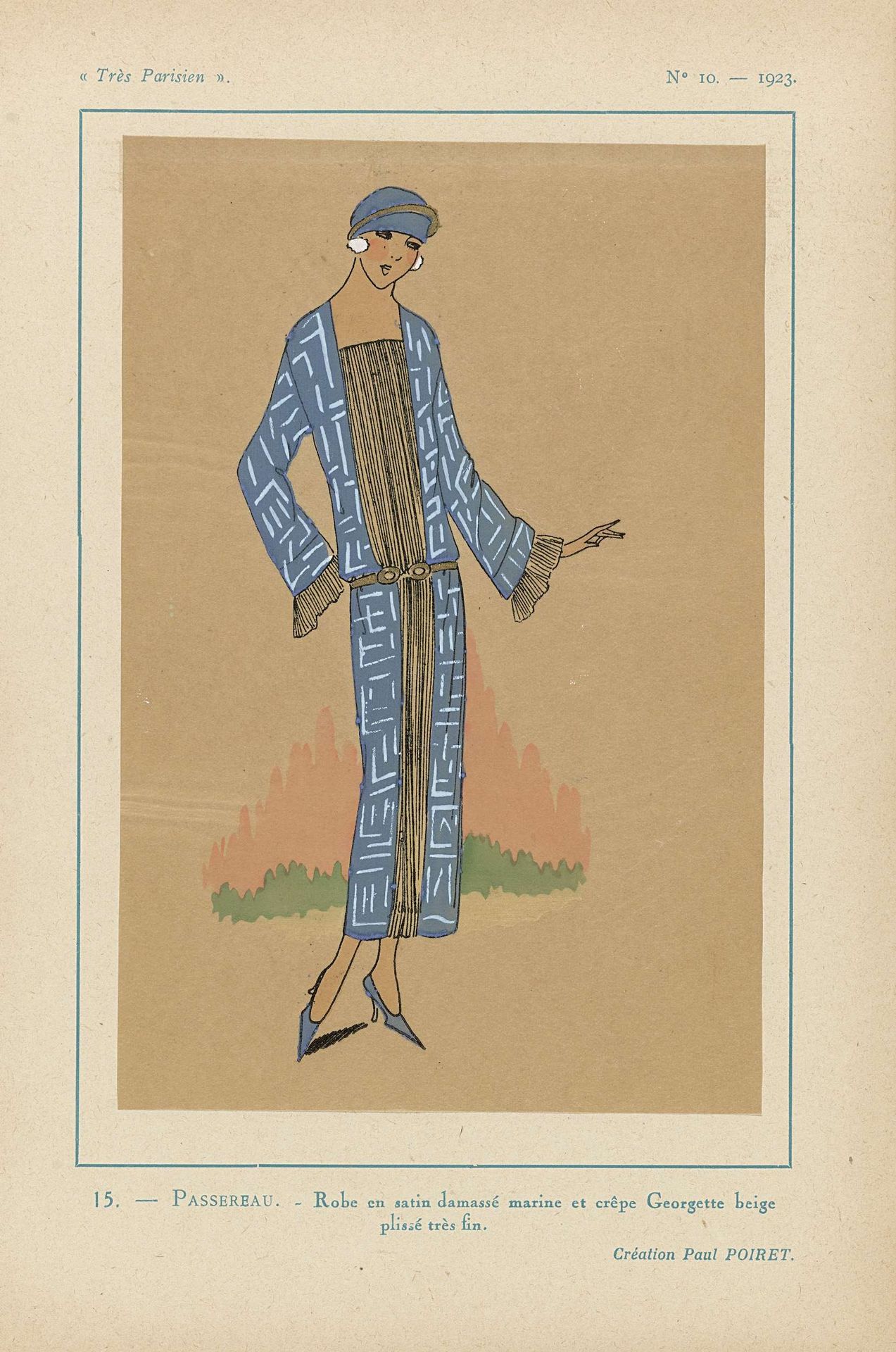 Très Parisien, 1923, No 10: 15.- PASSEREAU. - Robe en satin damassé... by Anonymous