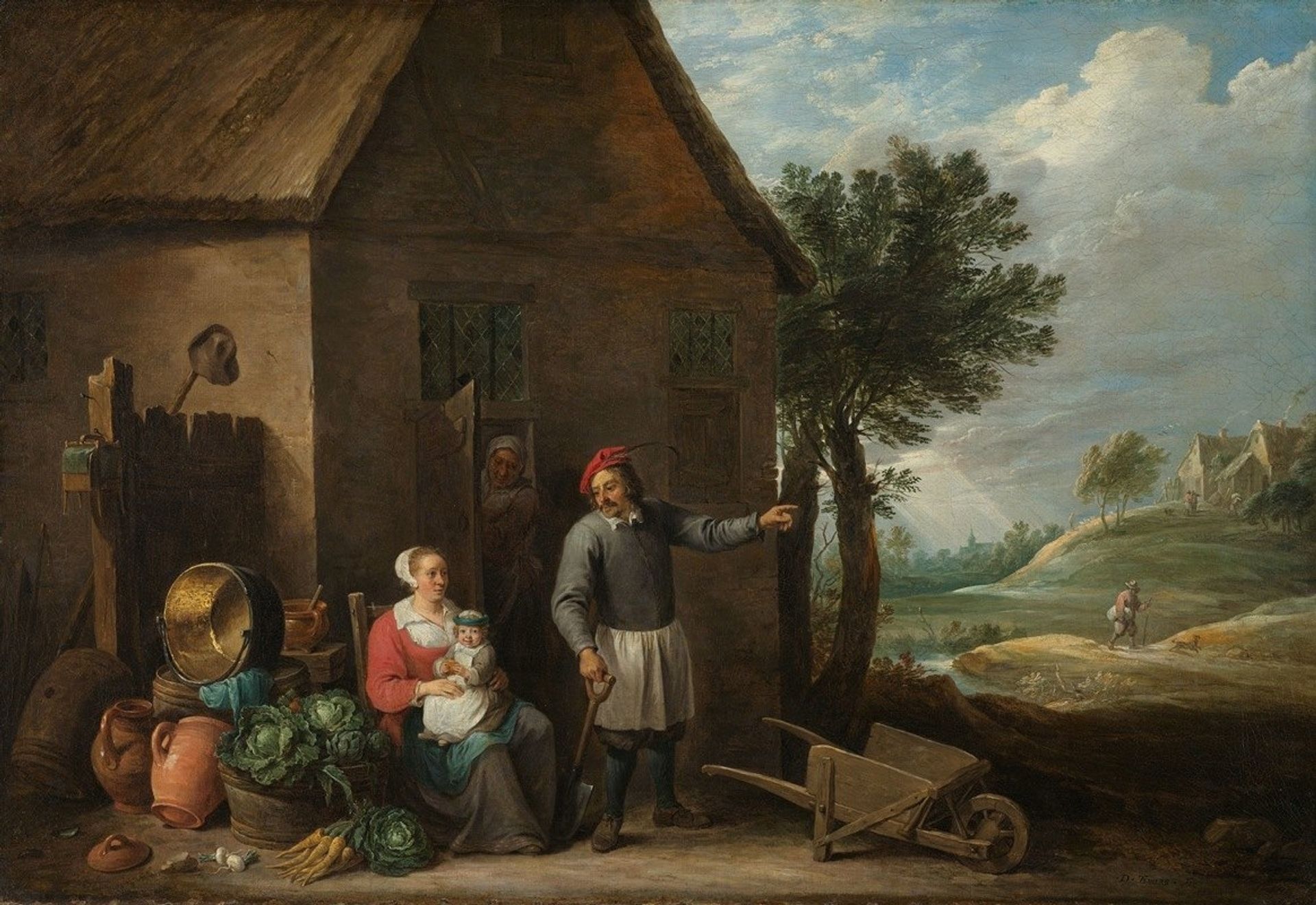 Husbandman at a Cottage Door with a Seated Woman and Child by David Teniers The Younger