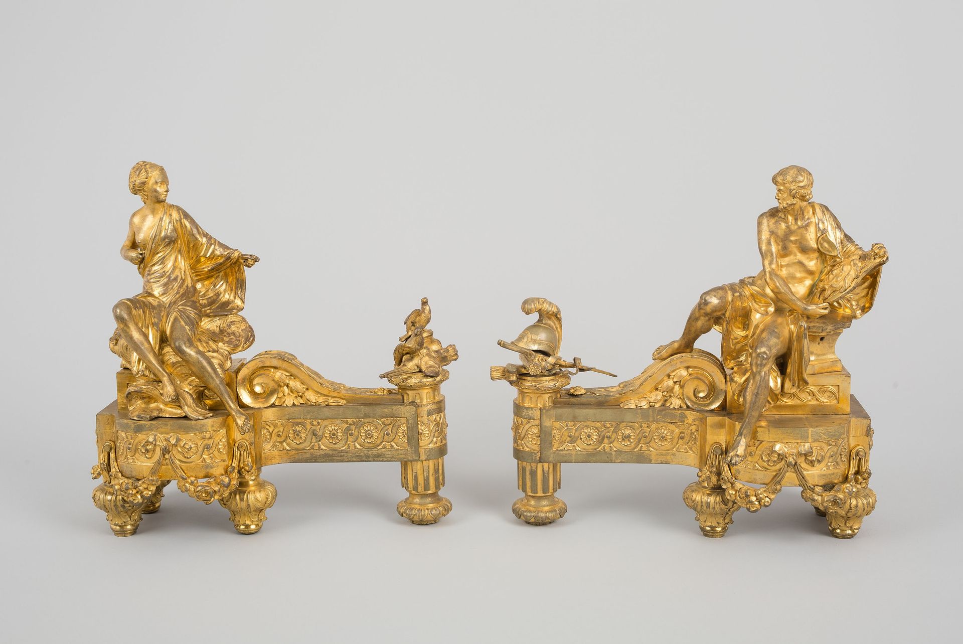 Pair of Firedogs Representing Venus and Mars by Quentin-Claude Pitoin
