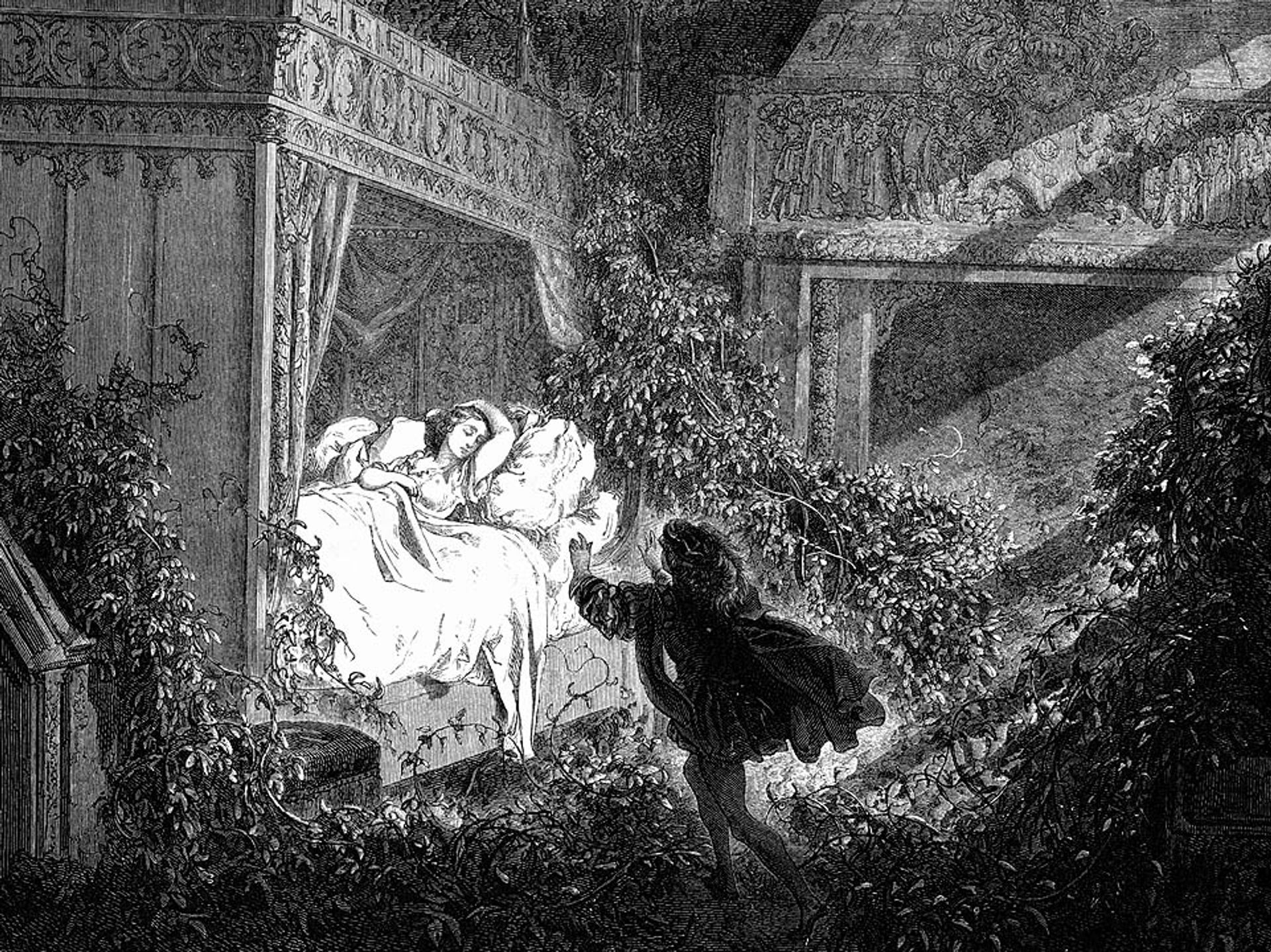 Reclining Upon A Bed Was A Princess Of Radiant Beauty by Gustave Dore