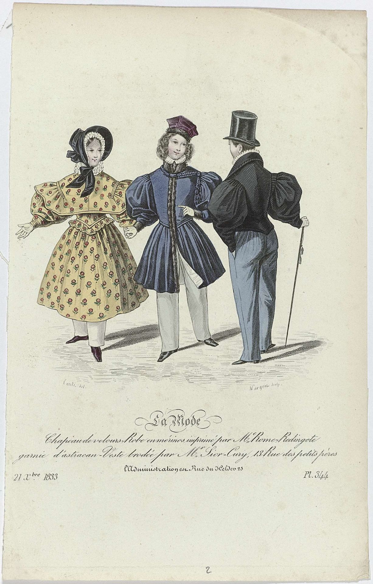 La Mode, 21 décembre 1833, Pl. 344 : Chapeau de velours-Rob (...) by Jean-Denis Nargeot