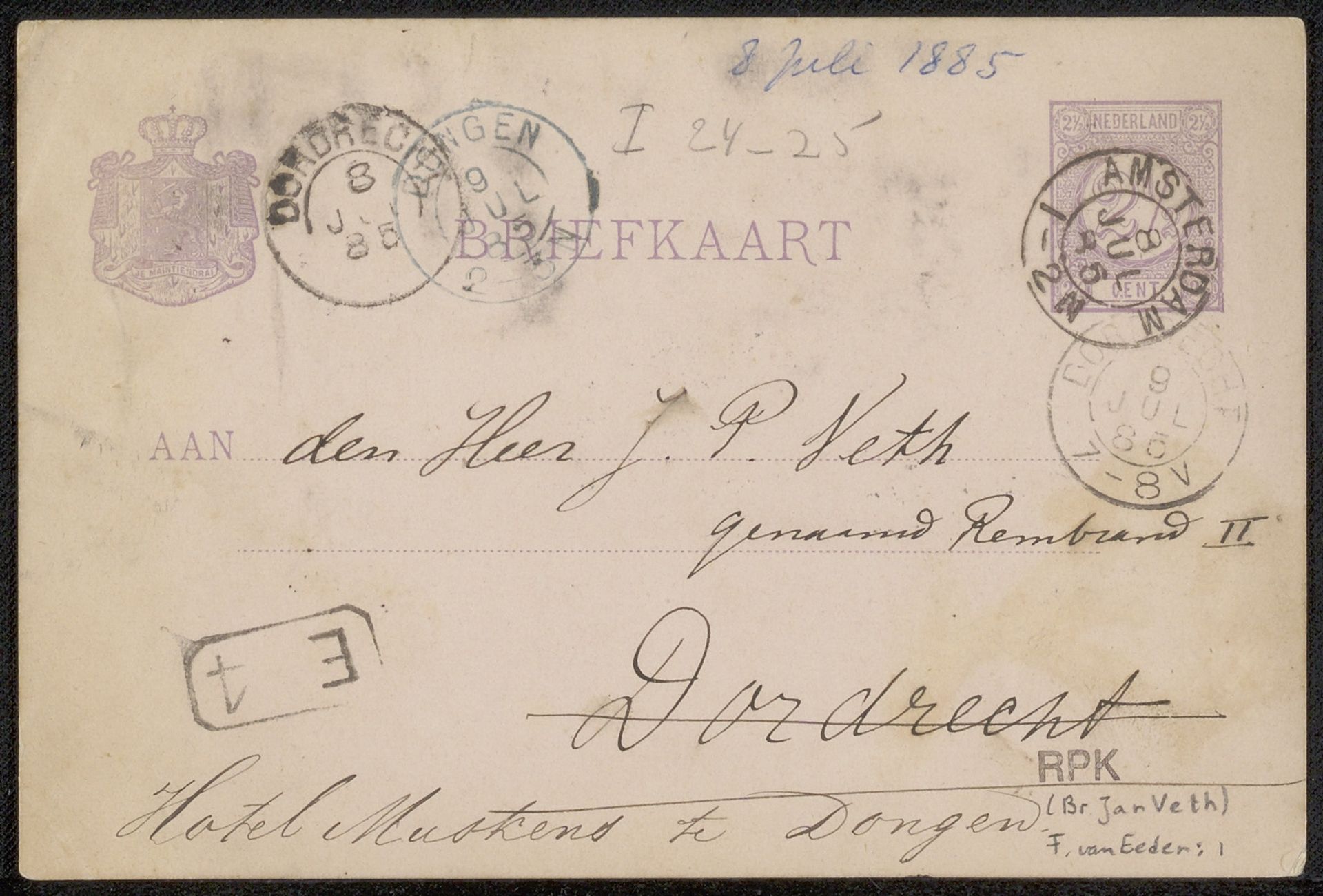 Briefkaart aan Jan Veth by Frederik van Eeden