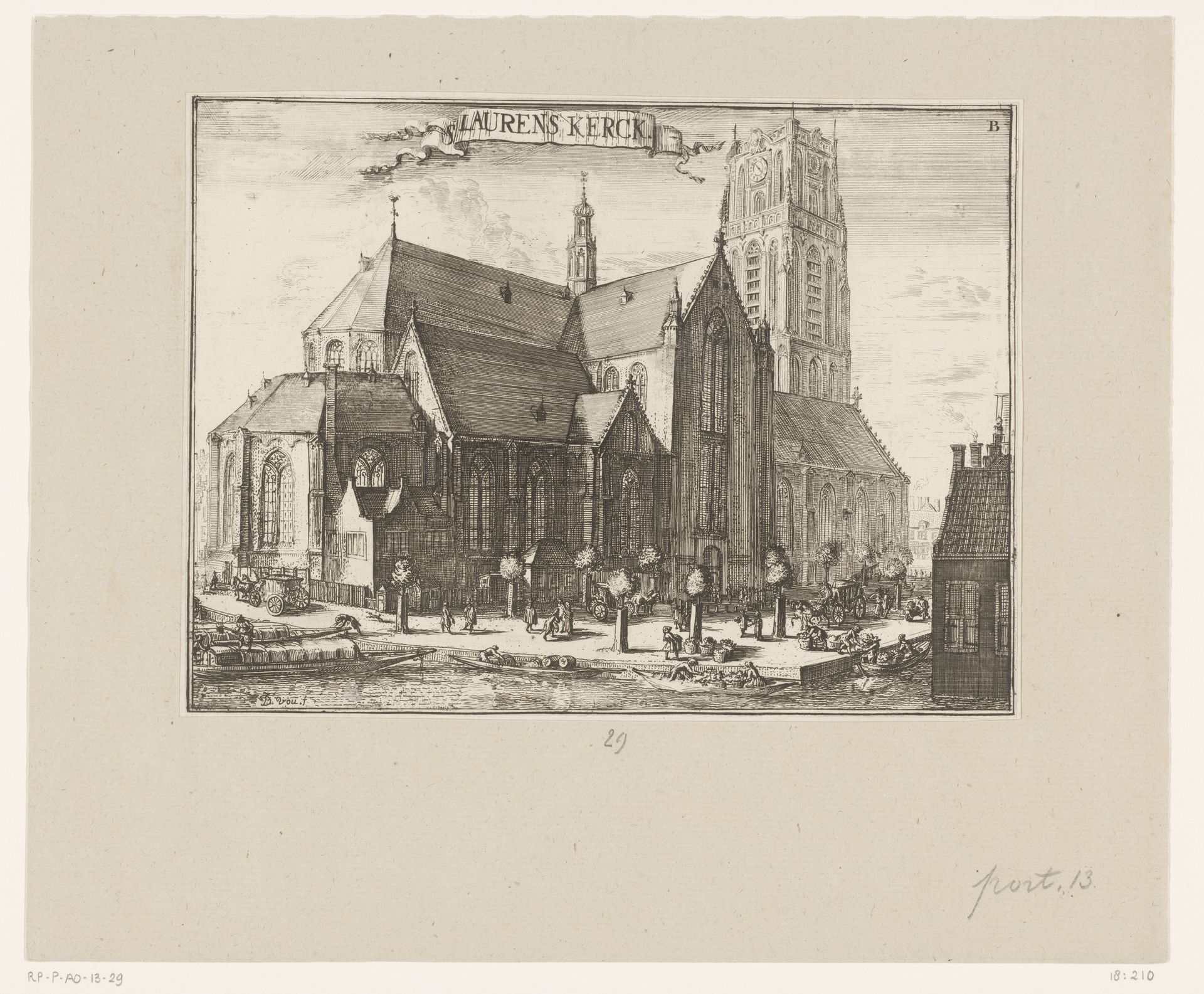 Gezicht op de Grote of Sint-Laurenskerk te Rotterdam by Johannes de Vouw
