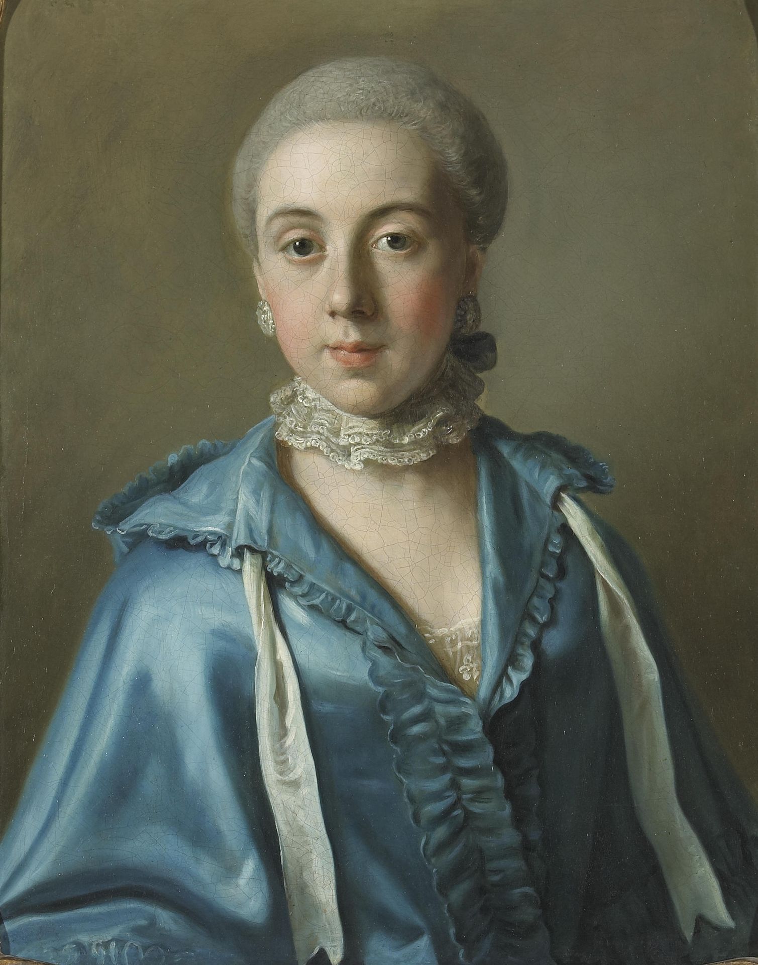 Portrait of a Lady with a Blue Dress and Lace Collar by Jean-Étienne Liotard