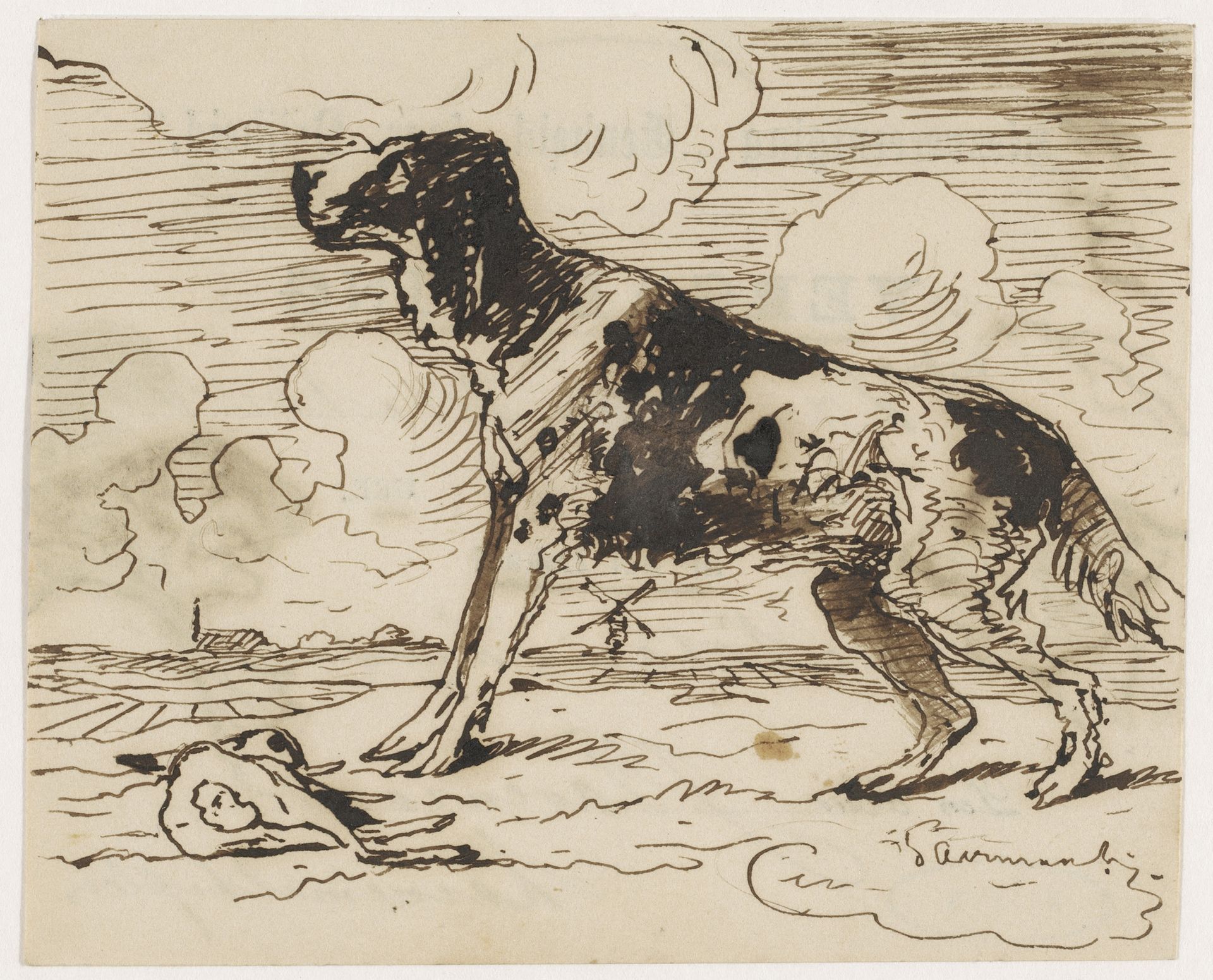 Jachthond bij een haas by Johannes Tavenraat