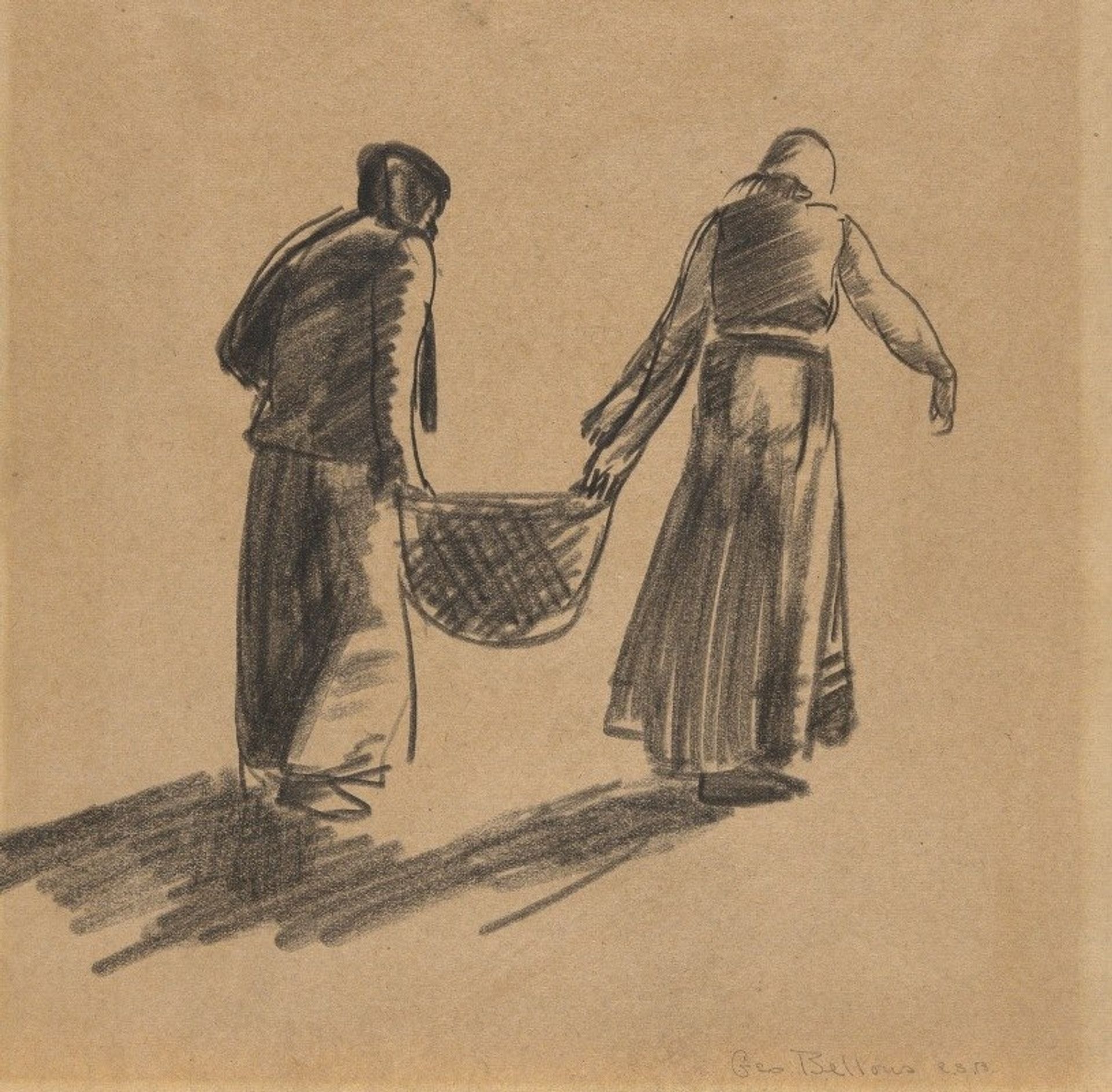 Woman with Basket, and cover sheet with printing instructions by George Wesley Bellows