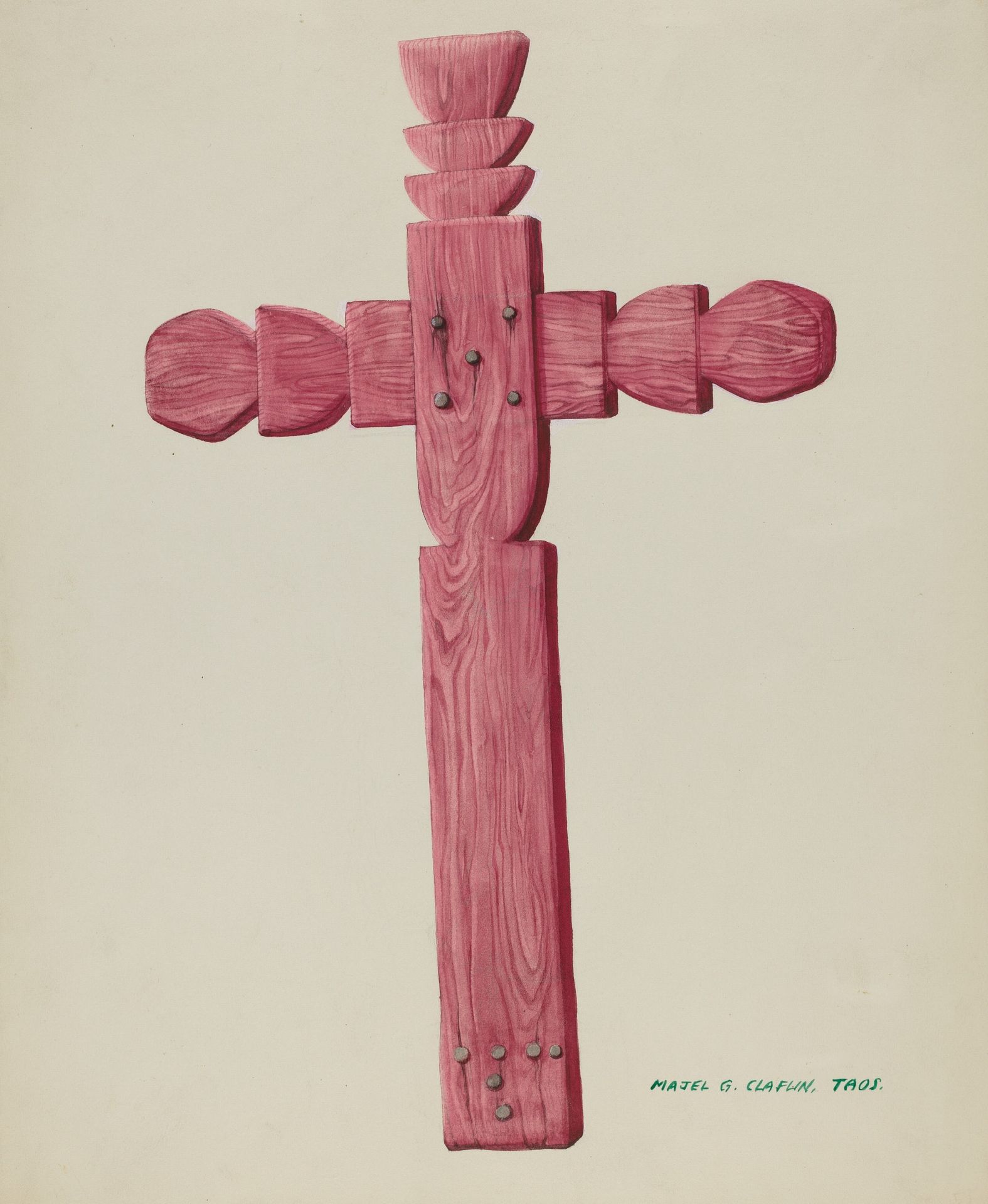 Red Wooden Cross used as Headstone by Majel G. Claflin