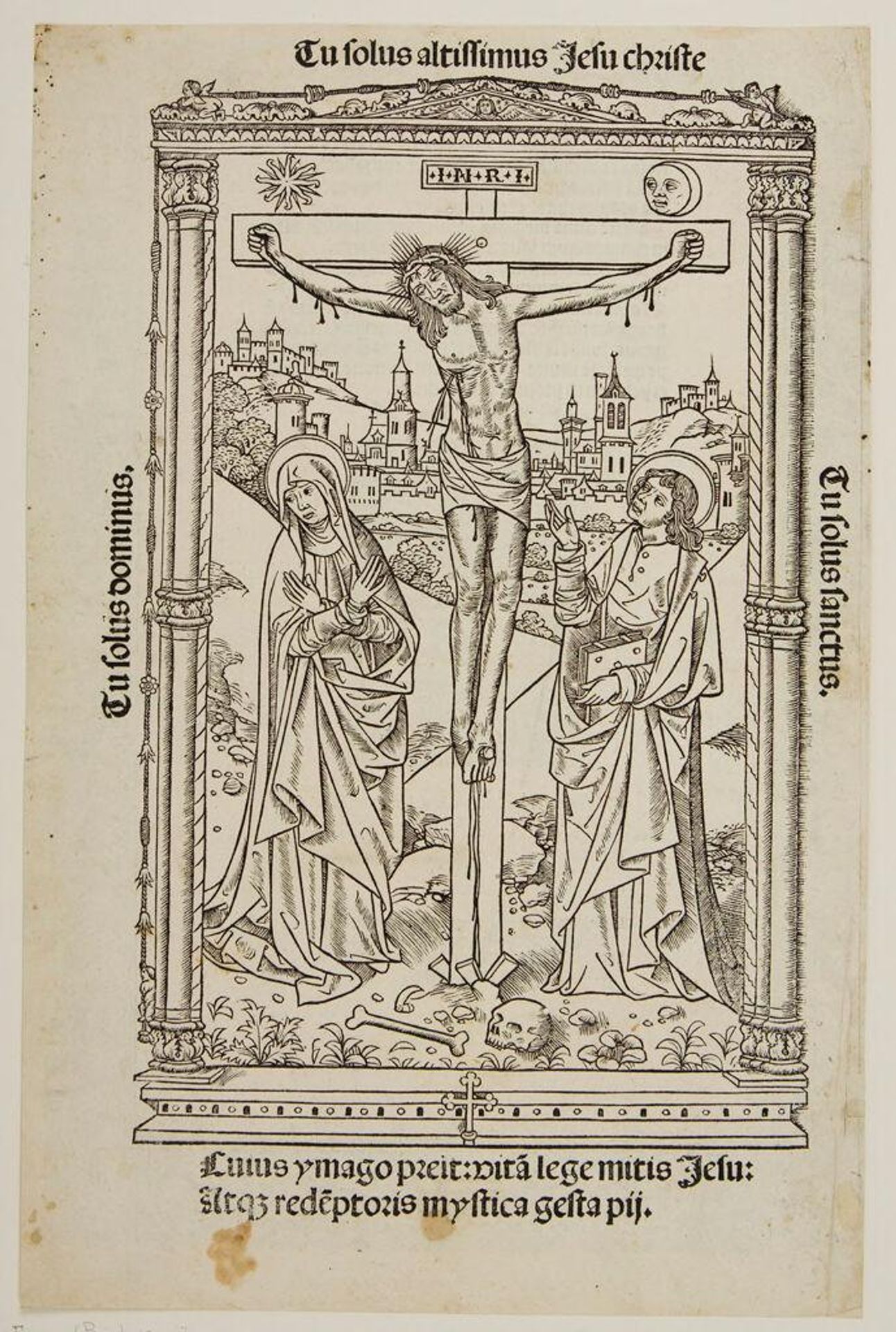 Crucifixion, Verso, Border of Four Blocks, Printer's Mark of B. Rembolt by Anonymous
