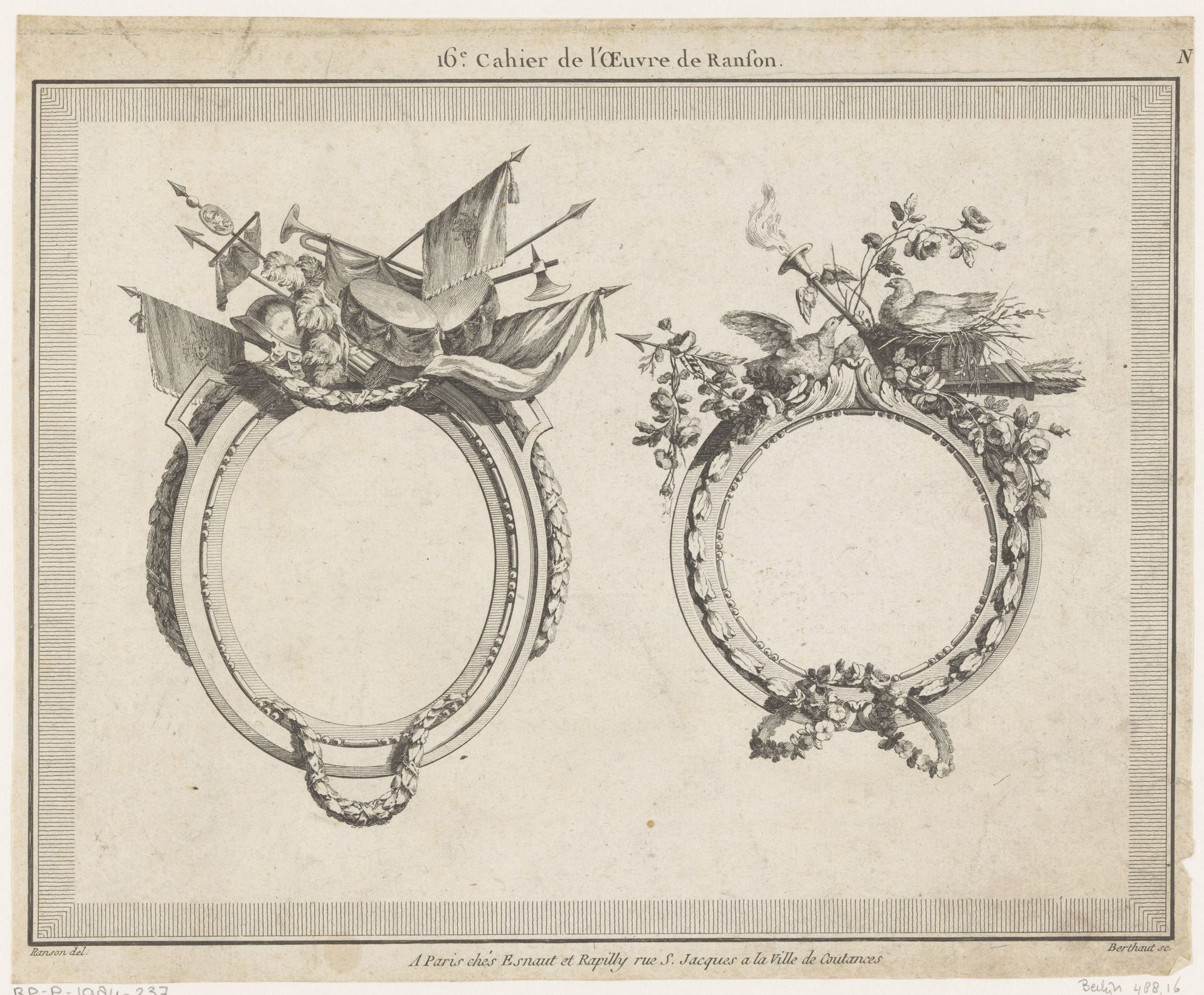 Medaillons met wapens en vogels by Pierre Gabriel Berthault