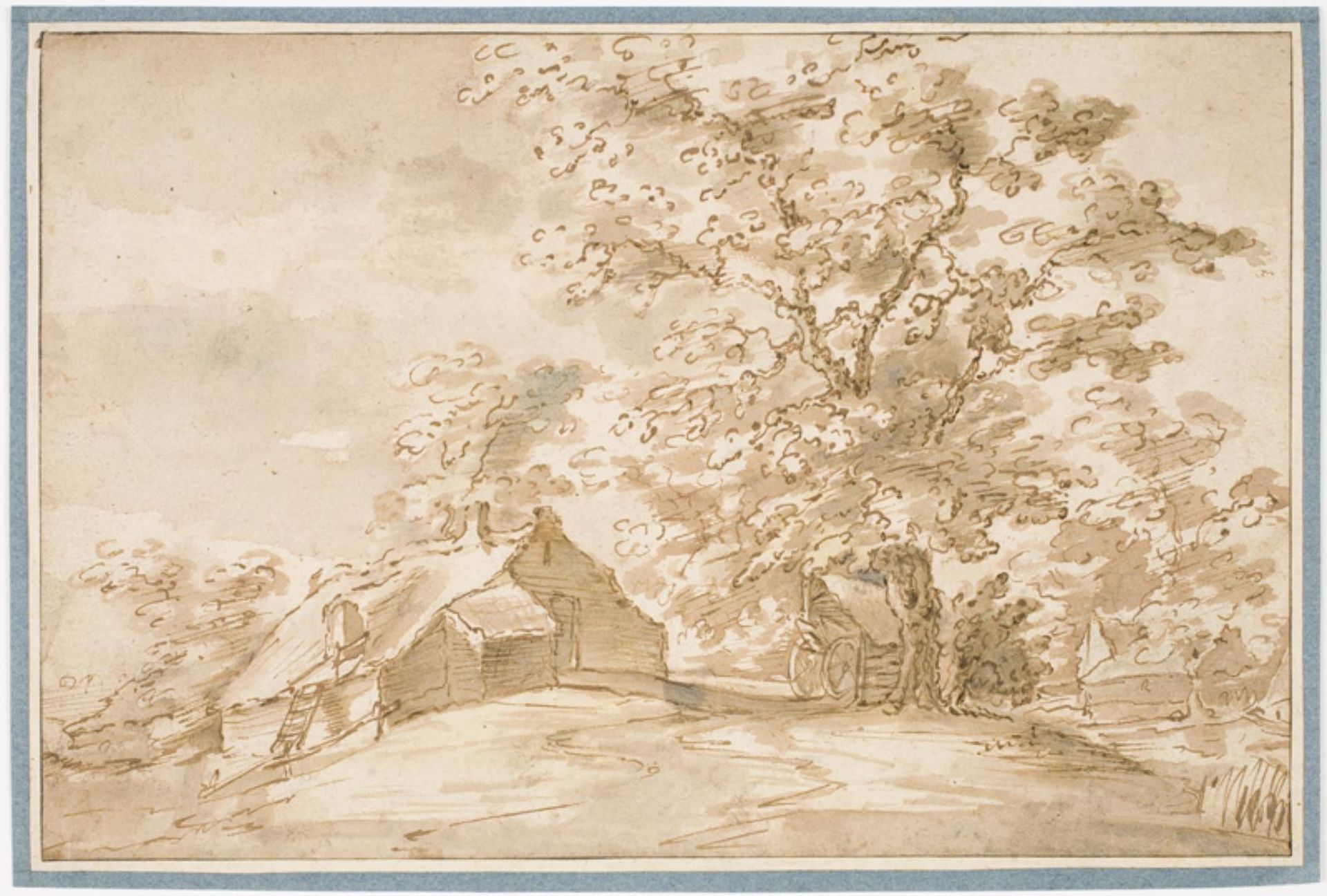 Landskab med en stor eg ved siden af bondehytter by Pieter Dircksz Santvoort