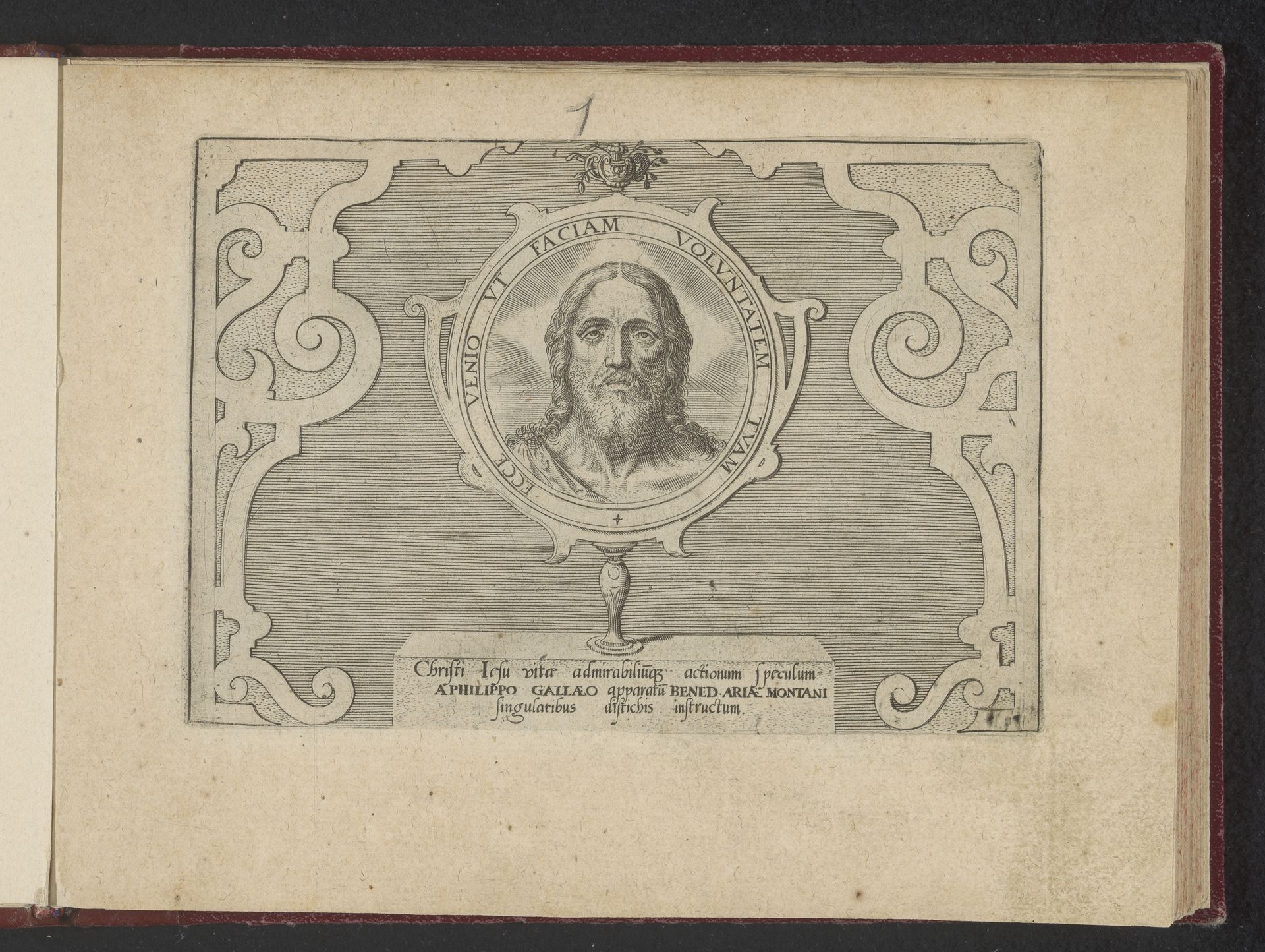 Titelprent met het gezicht van Christus in een spiegel by Philips Galle