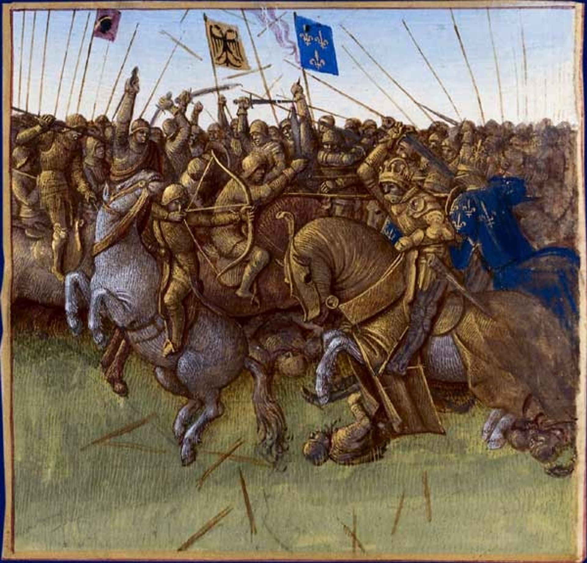 A re-imagination of Louis III and Carloman's 879 victory over the vikings by Jean Fouquet