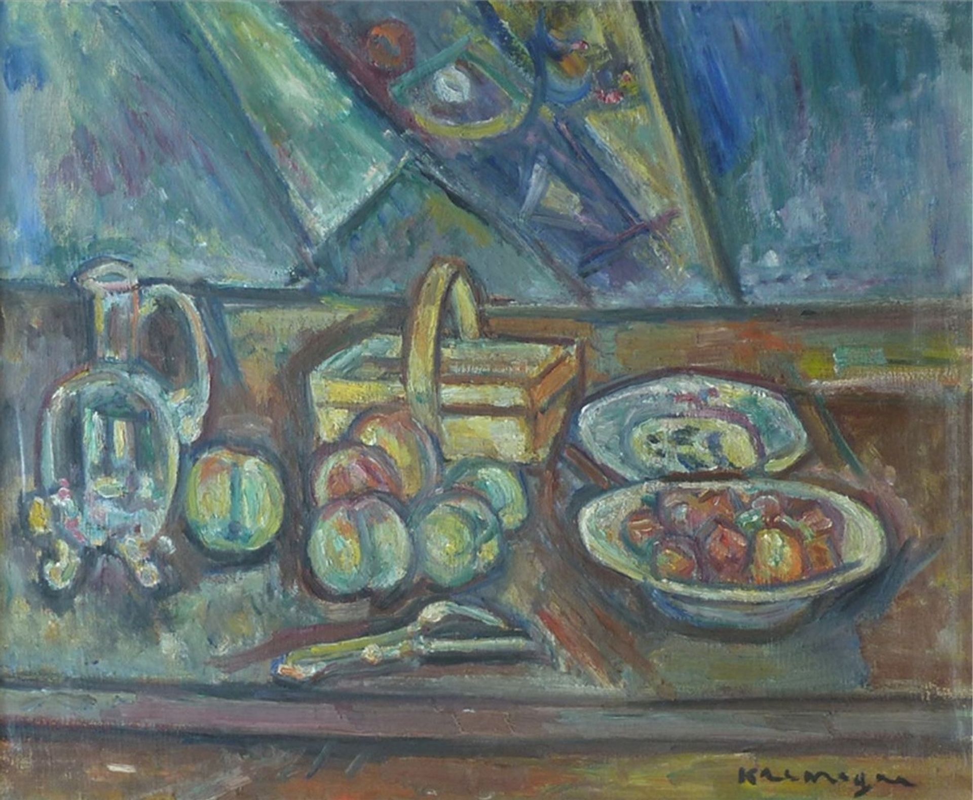 Still Life with Basket, Jug and Fruits by Pinchus Kremegne