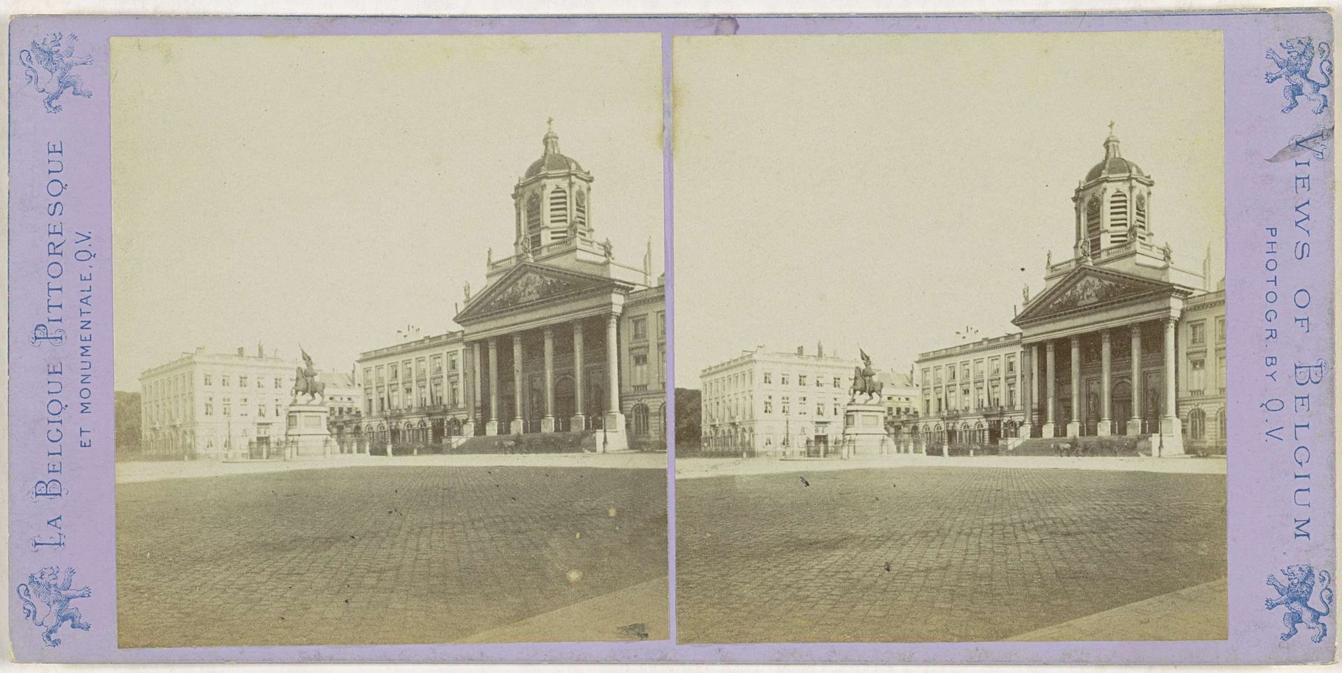 Gezicht op het Koningsplein met de Sint-Jacob-op-Koudenberg en het standbeeld van Godfried van Bouillon by Jules Hippolyte Quéval