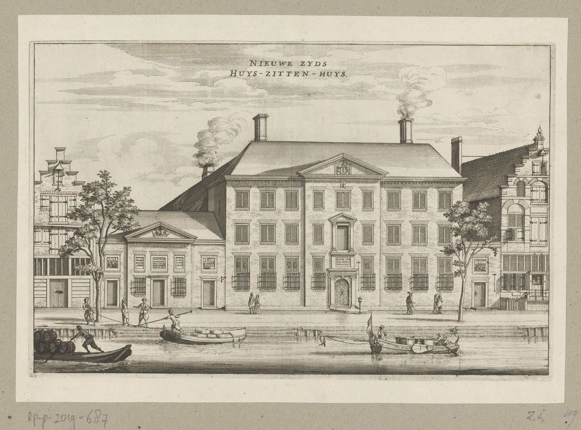 Gezicht op het Nieuwezijds Huiszittenhuis aan de Prinsengracht te Amsterdam by Jacob van Meurs