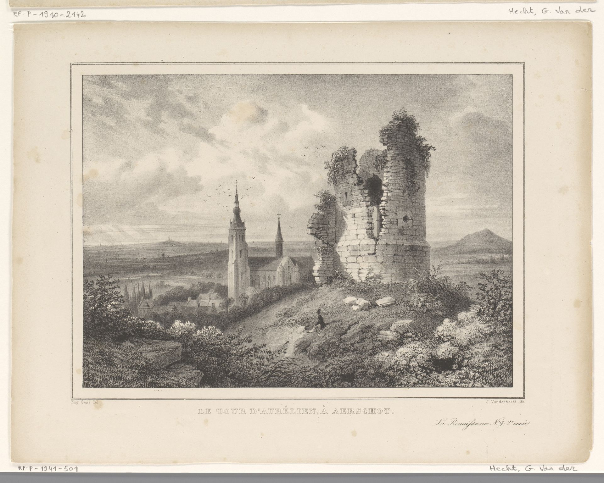 Gezicht op Aarschot met de Aurelianustoren op de voorgrond by Guillaume Van der Hecht