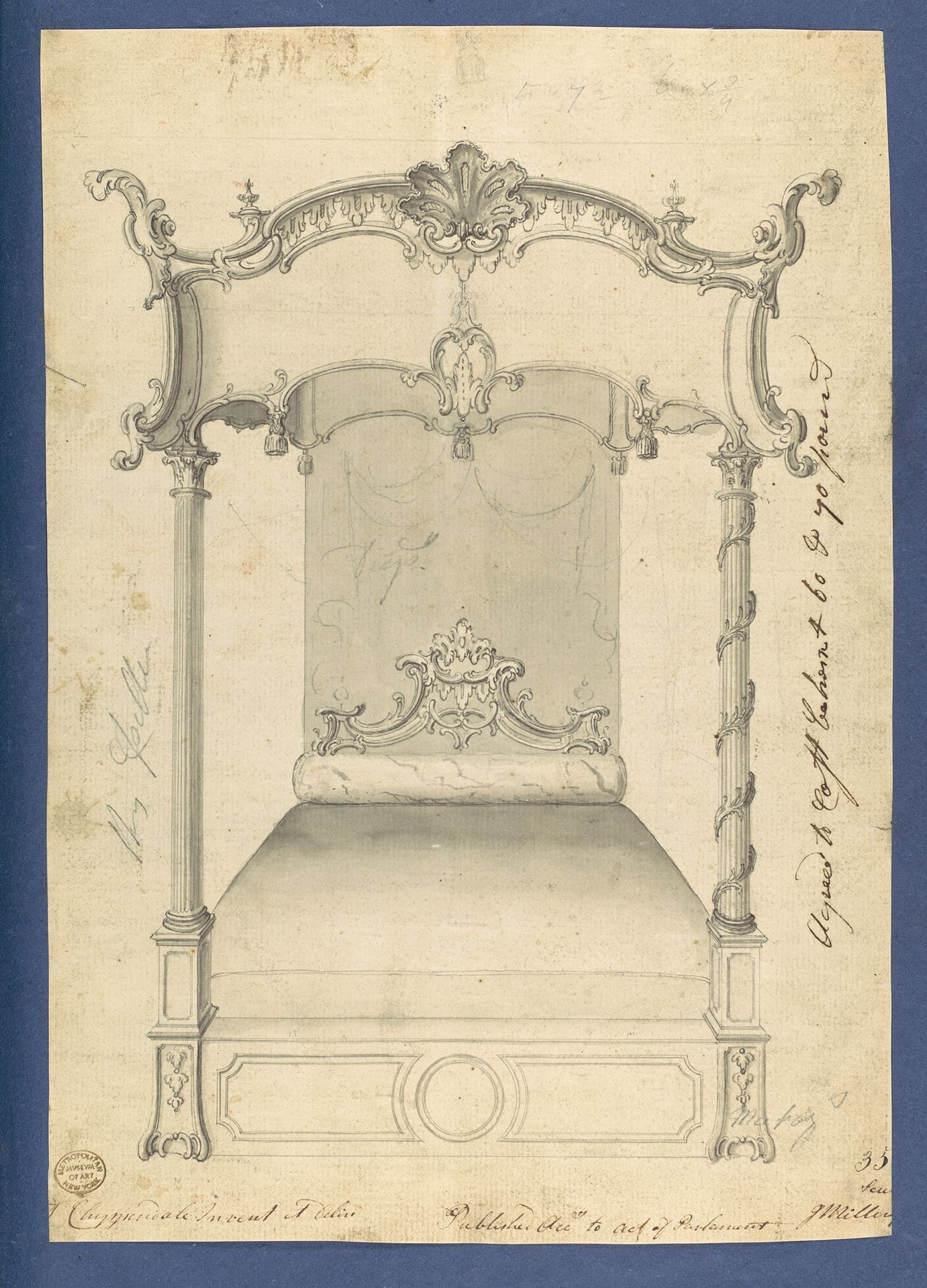 Bed, in Chippendale Drawings, Vol. I by Thomas Chippendale