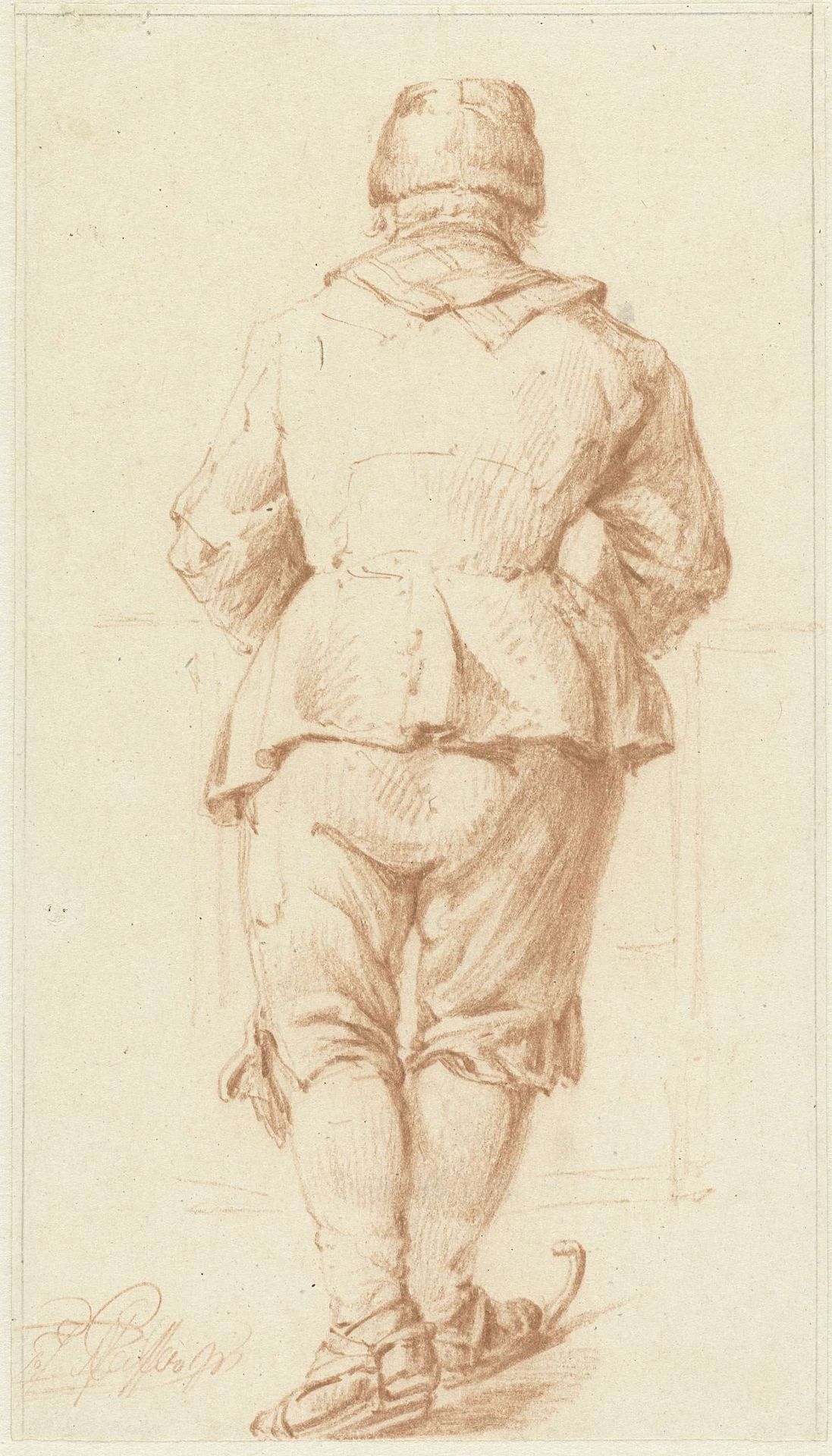 Schaatsende jongen op de rug gezien by François Joseph (II) Pfeiffer