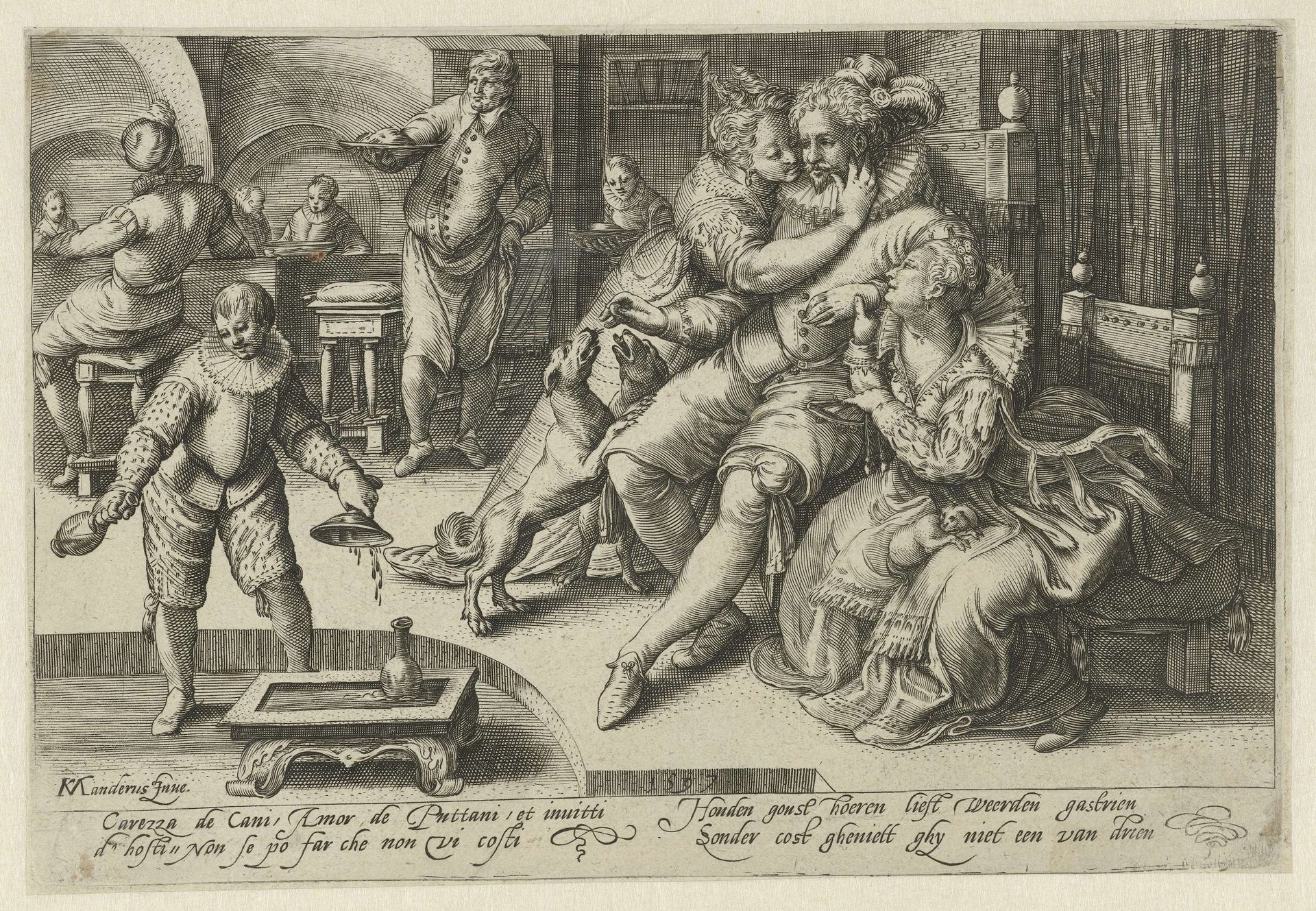 Rijke man met twee hoeren by Gillis van Breen