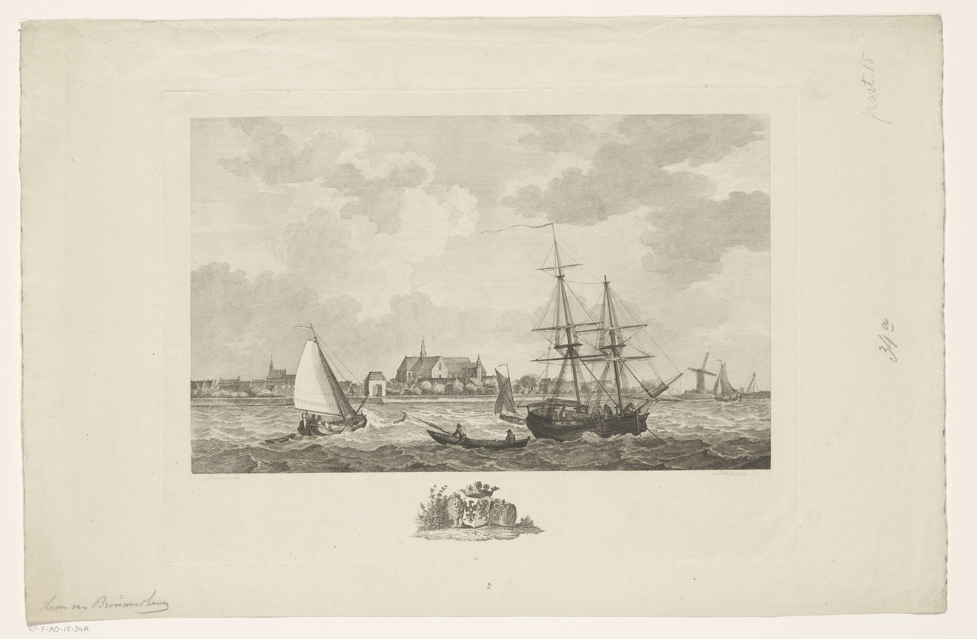 Gezicht op de haven van Brouwershaven by Mathias de Sallieth