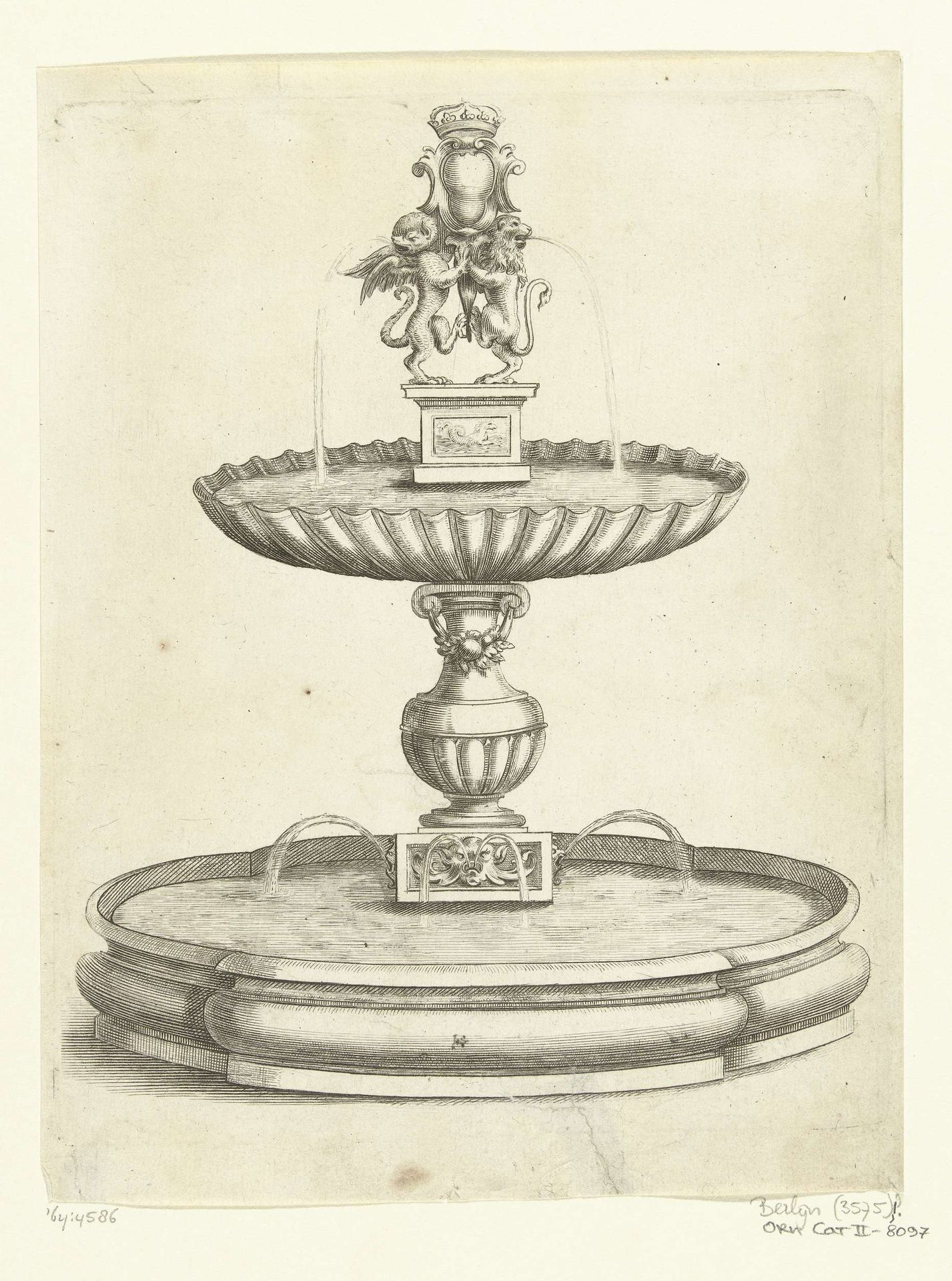 Fontein met schelpvormig bassin op balustervormige stam by Anonymous
