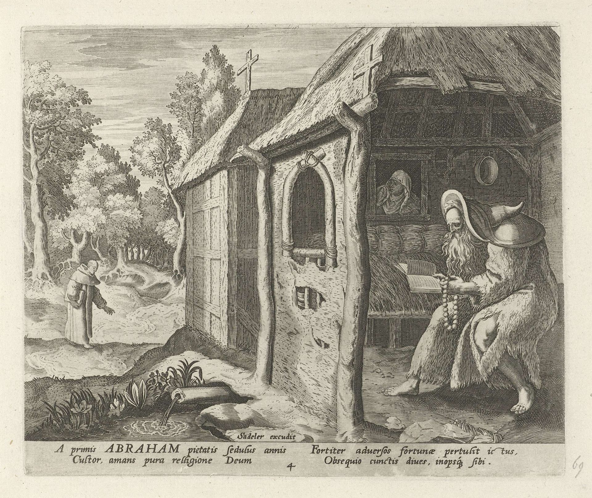 Abraham van Edessa als kluizenaar by Johann Sadeler I