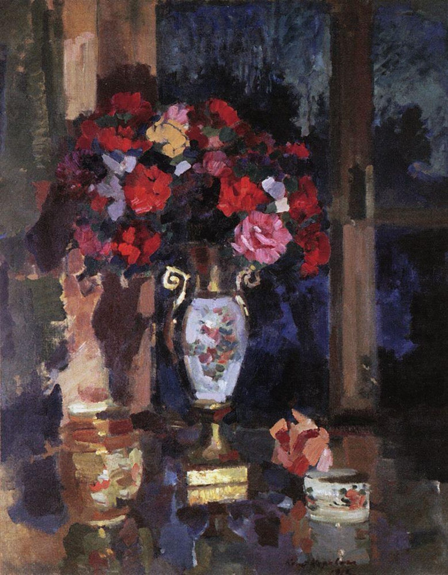 A bouquet of paper roses by Konstantin Alexeevich Korovin