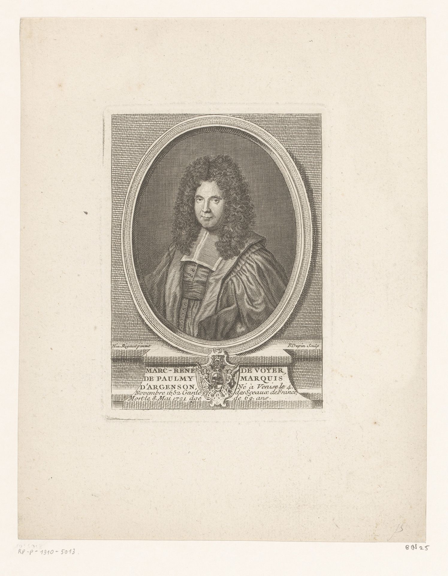 Portret van Marc René de Voyer de Paulmy d'Argenson by Pierre Dupin