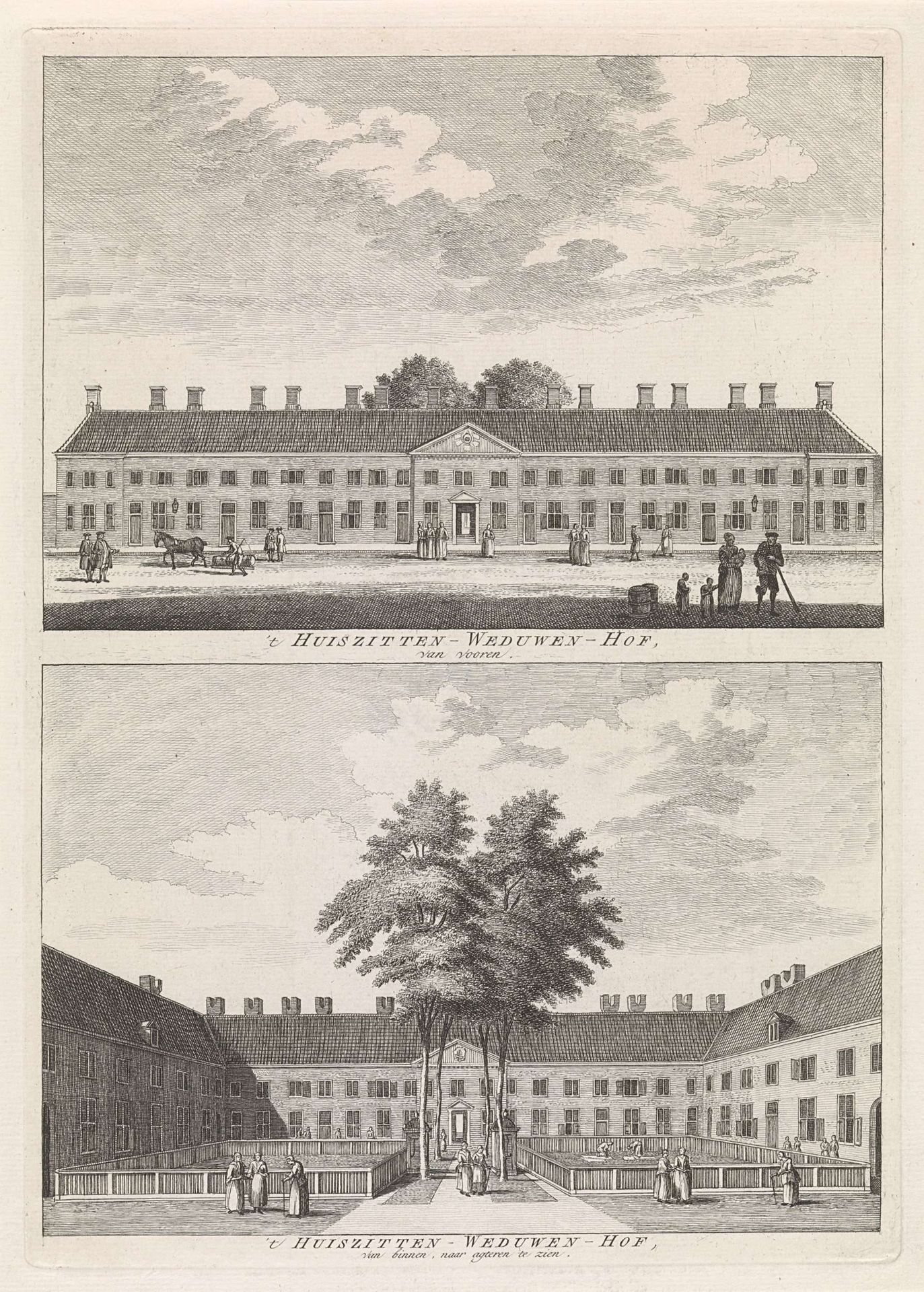Gezicht op 't Huiszitten-Weduwenhof van Amsterdam by Jan Goeree