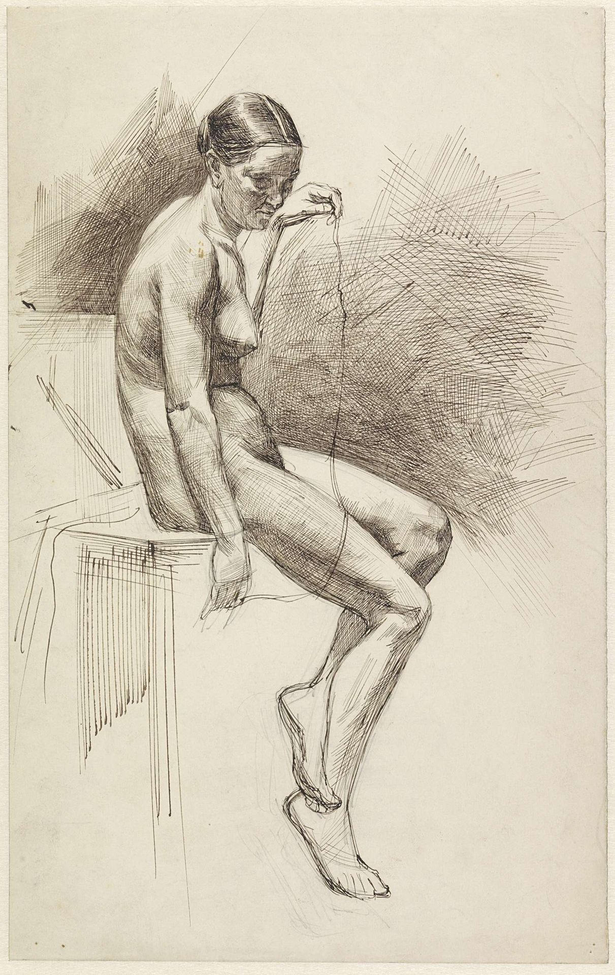 Studie van zittend vrouwelijk naakt by Jan Veth