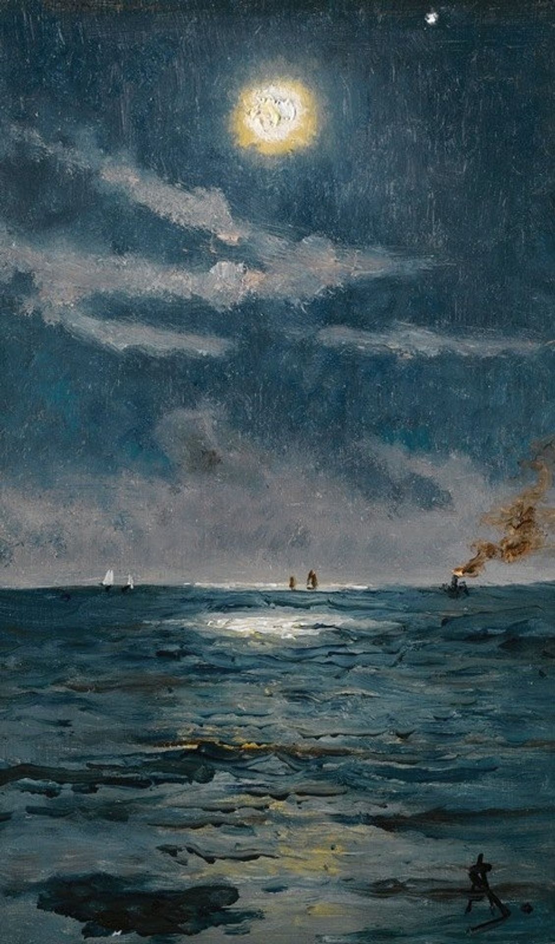 A Calm Moonlit Marine Scene by Alfred Stevens