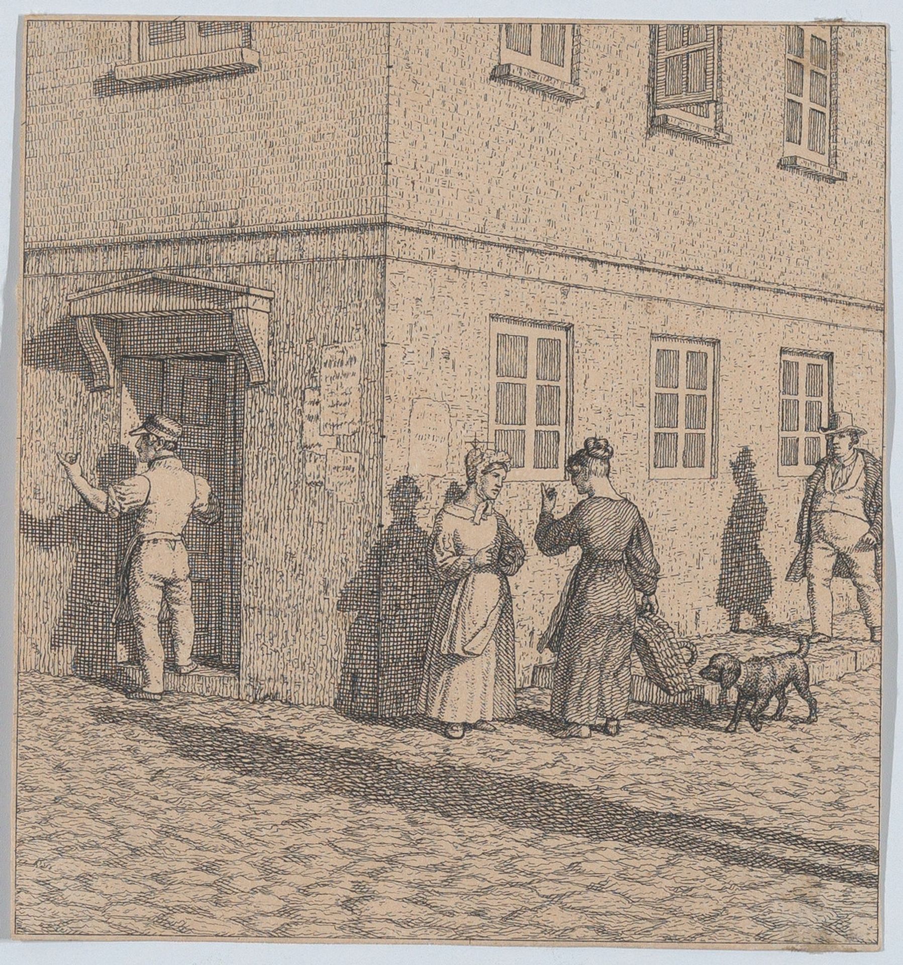 Two women conversing on a street corner, from "Linear Perspective, Applied to the Art of Painting" by Christoffer Wilhelm Eckersberg