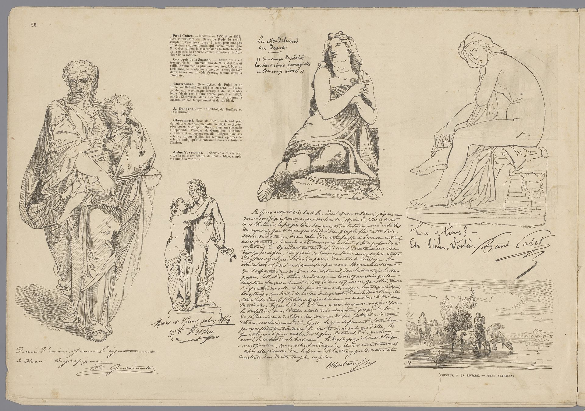 Moeder met kind, Venus en Mars, Maria Magdalena, badende vrouw en drinkende paarden by Firmin Gillot