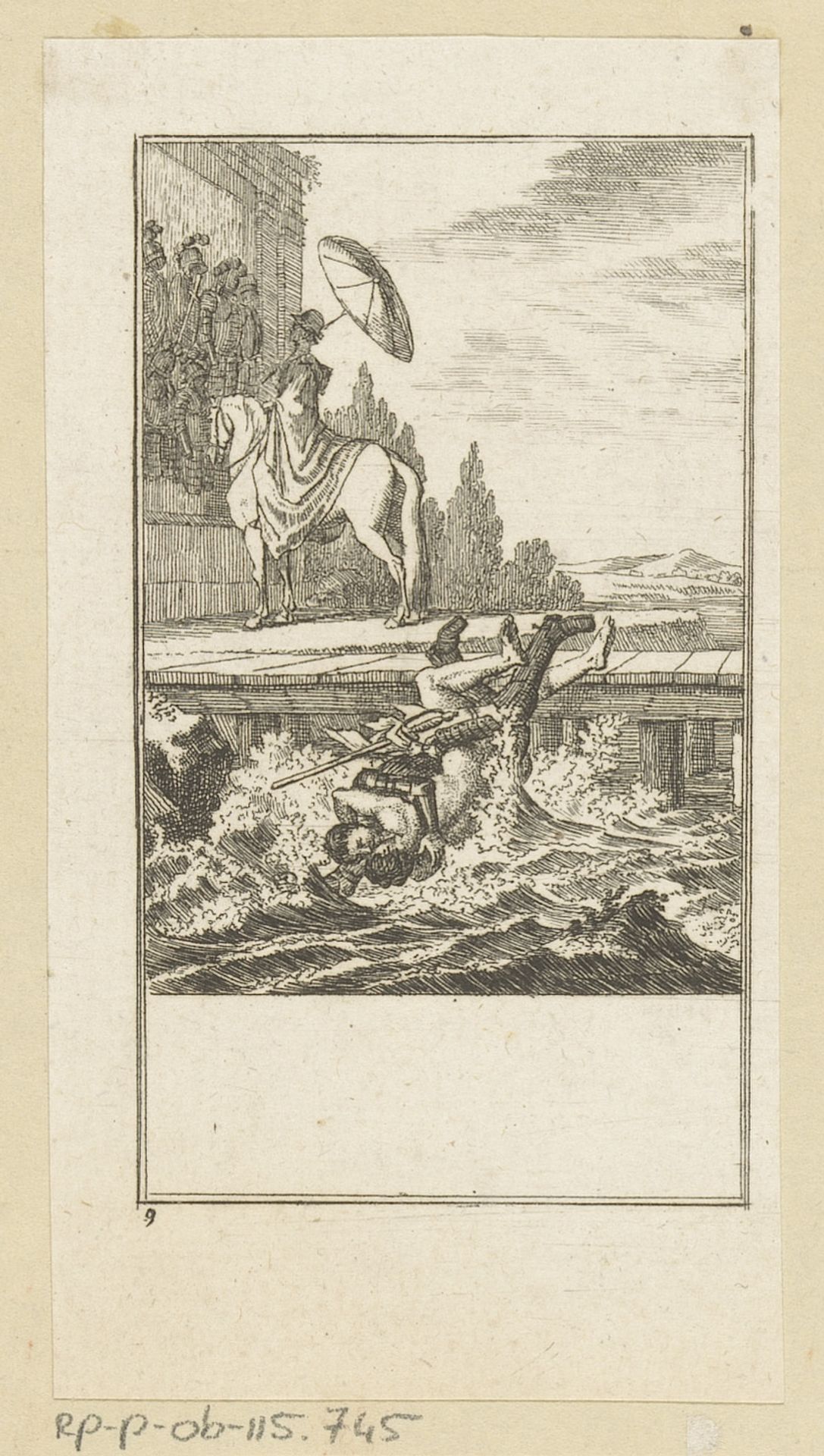 Orlando en zijn gevechtspartner raken te water by Louis Wilhelm Chodowiecki