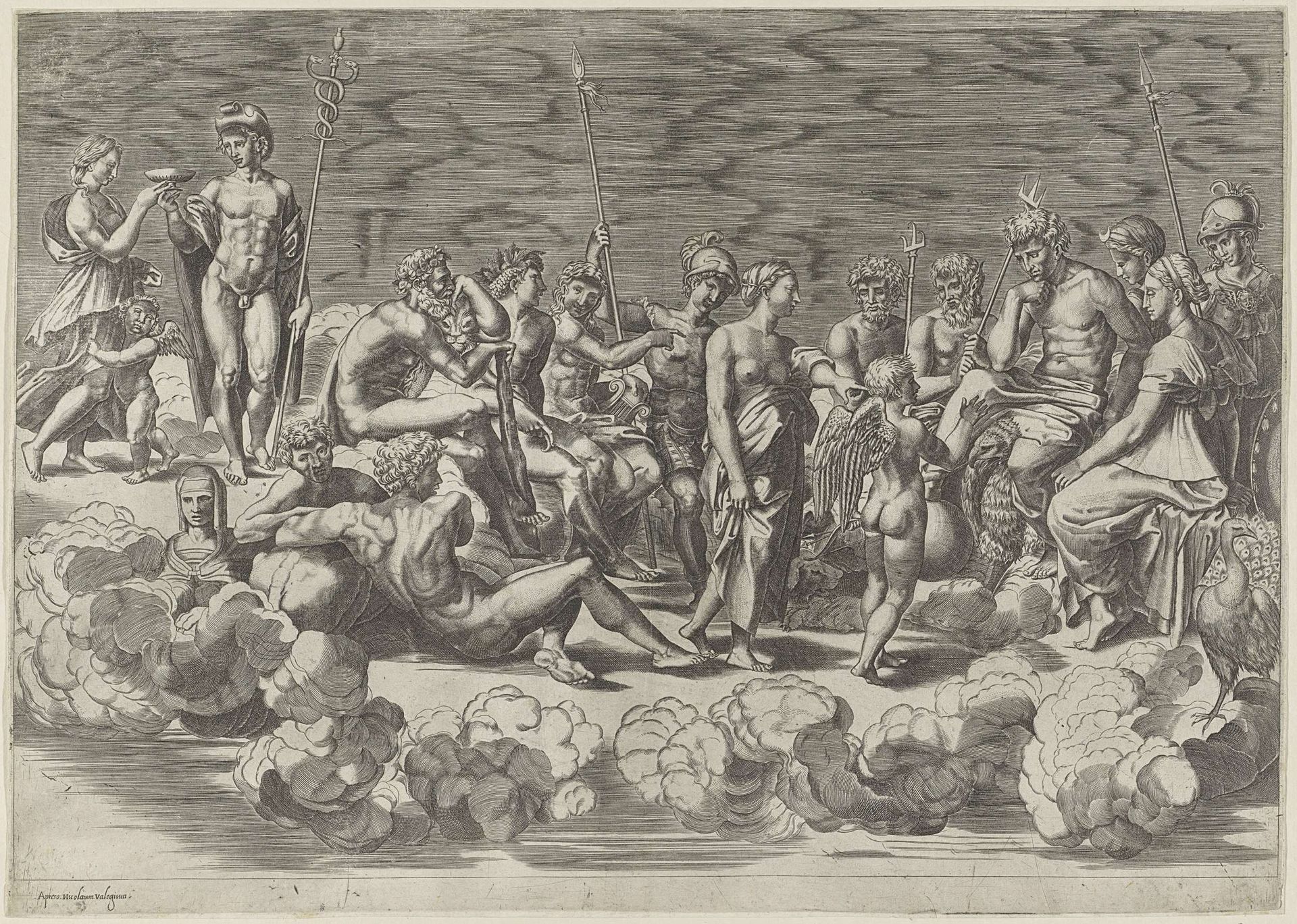 Verzameling der Goden op de Olympus by Giovanni Jacopo Caraglio