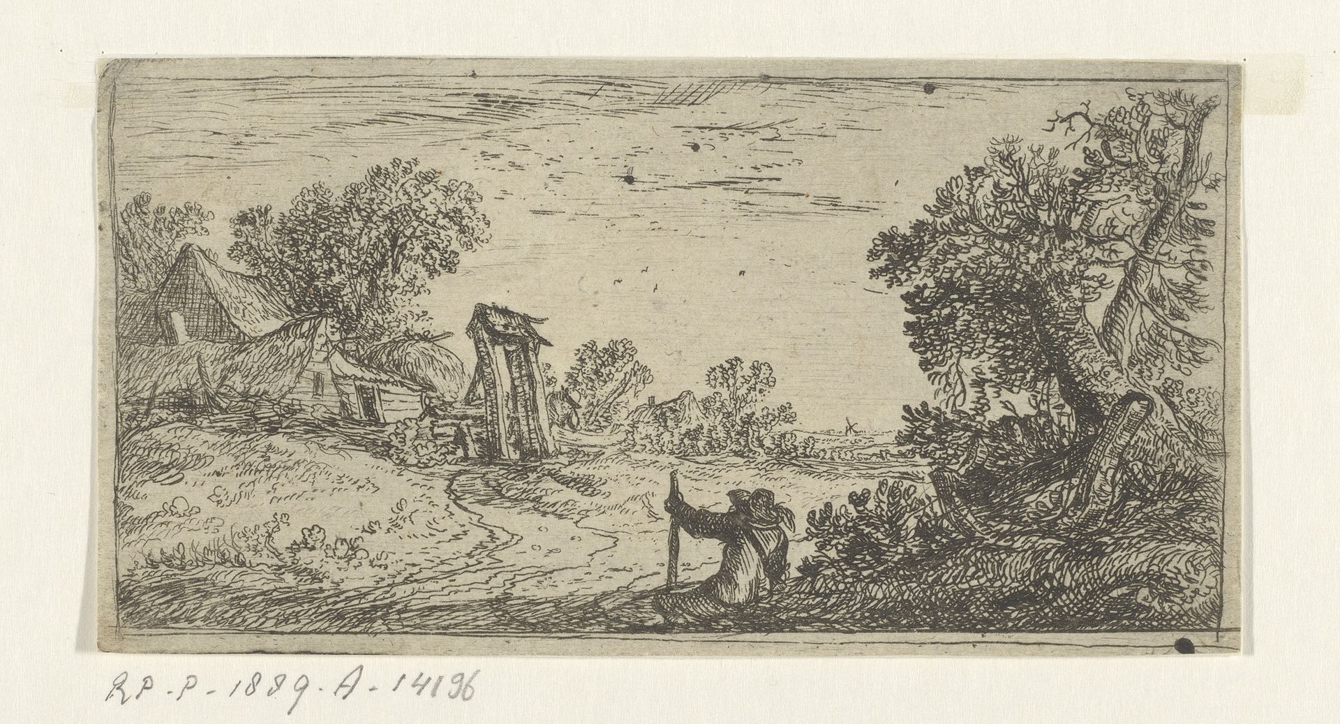 Landschap met boerderij en rustende reiziger by Jan van de Cappelle