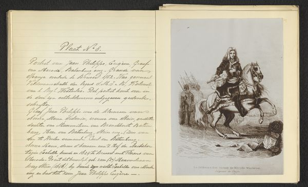 Fotoreproductie van een getekend ruiterportret van Jan Filips Eugeen van Merode als veldmaarschalk, door Jacob van Schuppen