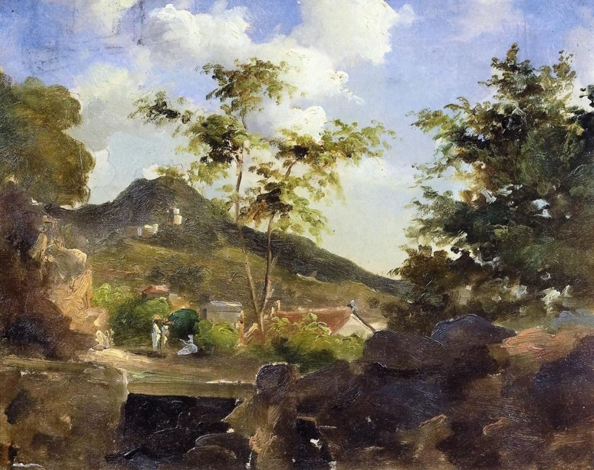 Village at the Foot of a Hill in Saint Thomas, Antilles by Camille Pissarro