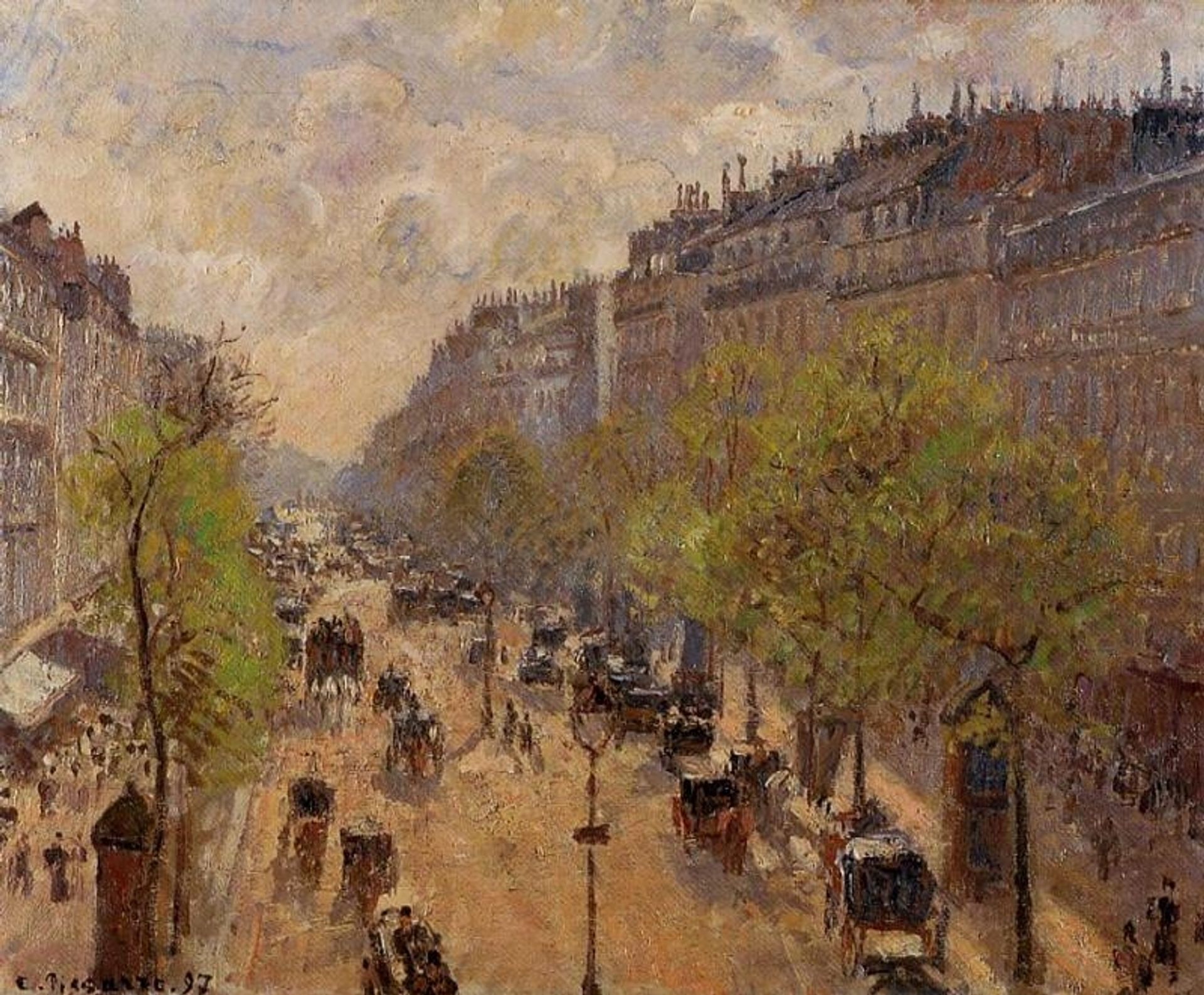 Boulevard Montmartre, Spring by Camille Pissarro