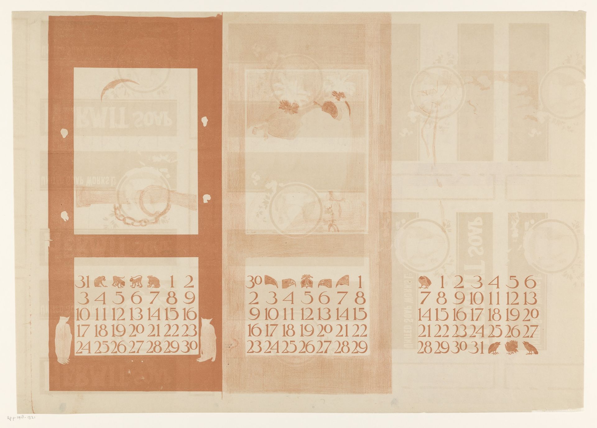 Kalenderbladen van januari, februari en maart, met vogels by Theo van Hoytema