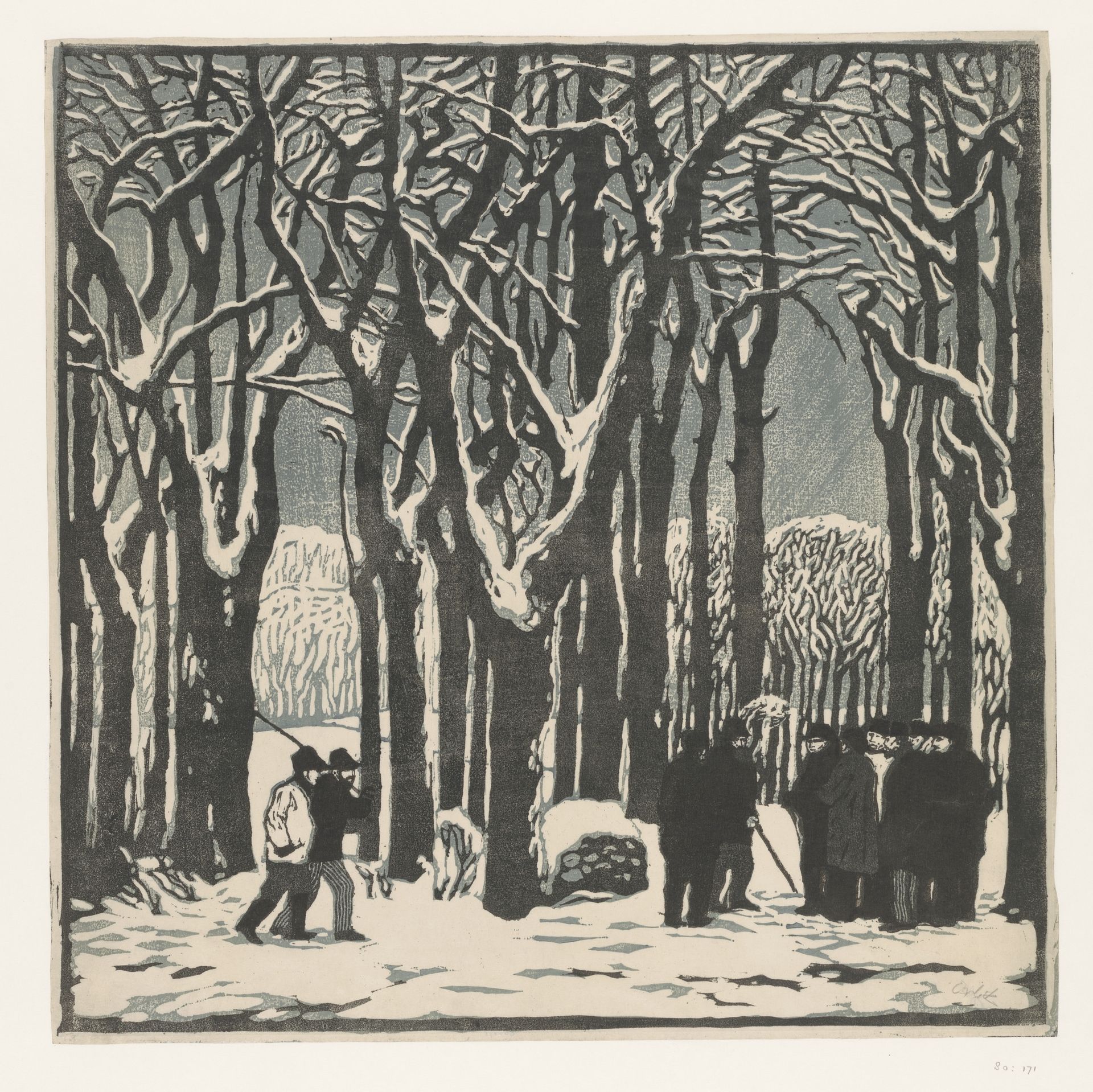 Mannen in een winters bos by Emil Orlik